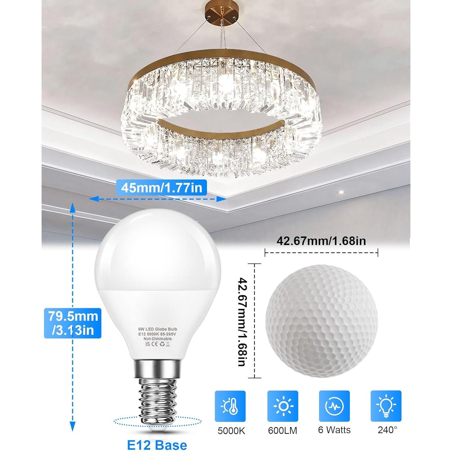 Bombillas LED E12 EvaStary 6W Luz Diurna 5000K Paquete de 6
