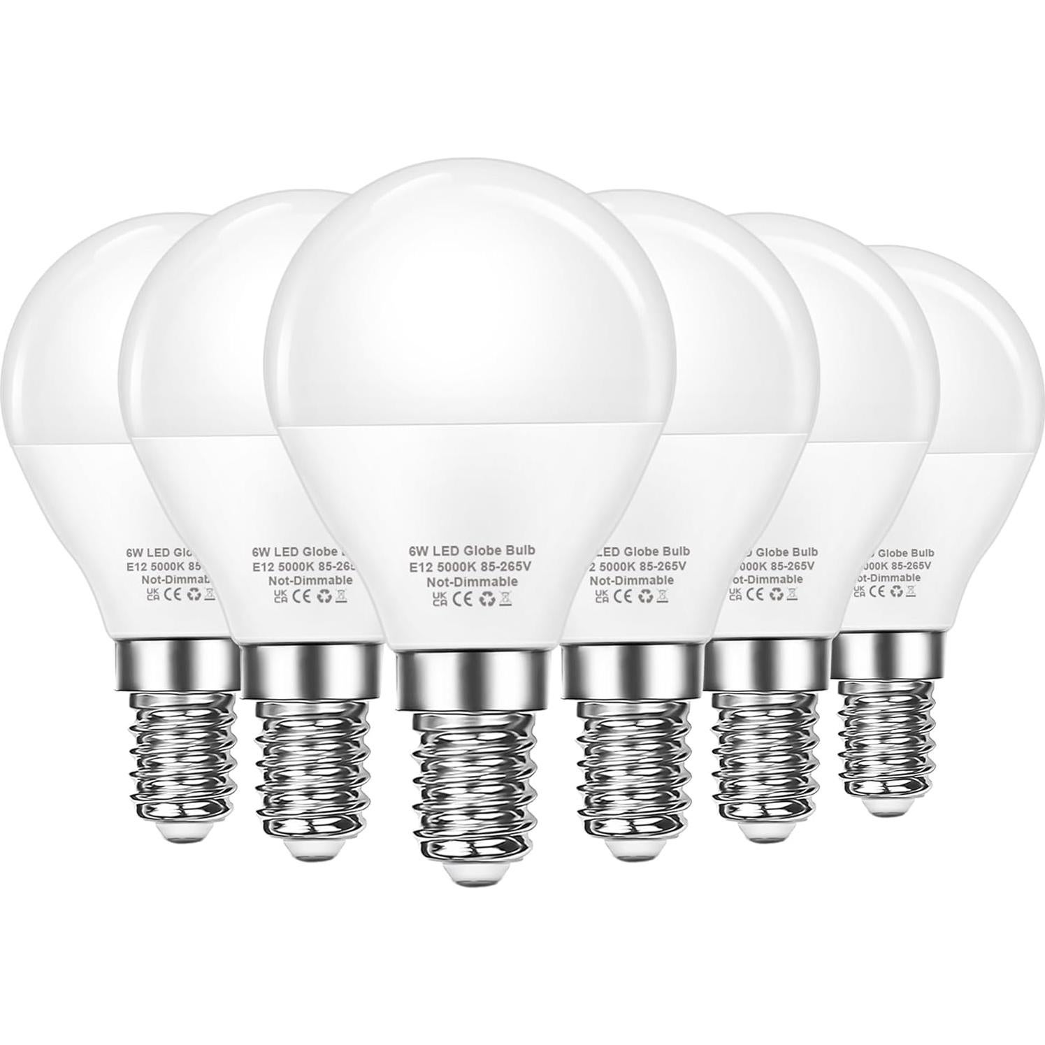 Bombillas LED E12 EvaStary 6W Luz Diurna 5000K Paquete de 6