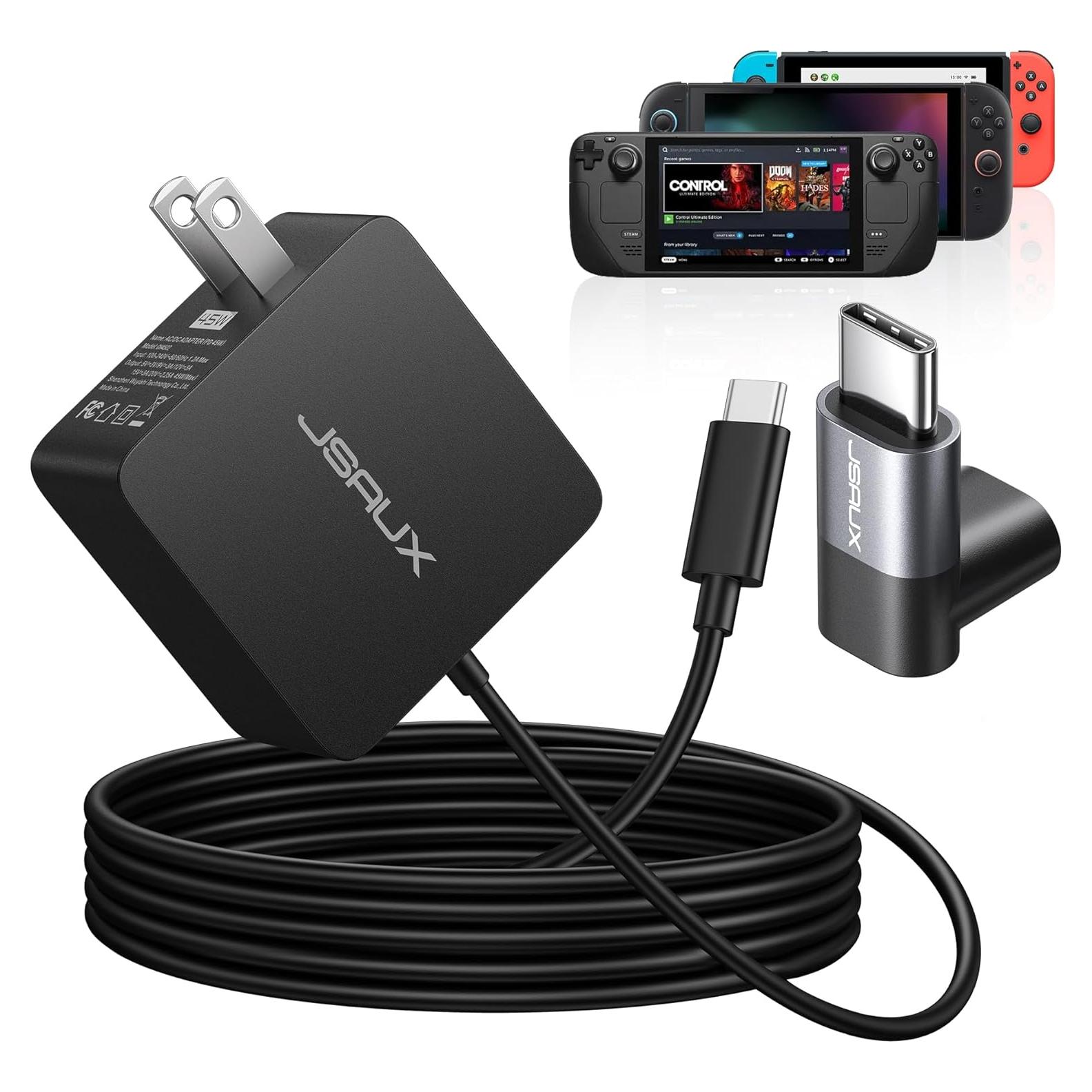 Cargador JSAUX 45W USB C con Cable 5FT para Steam Deck y Switch