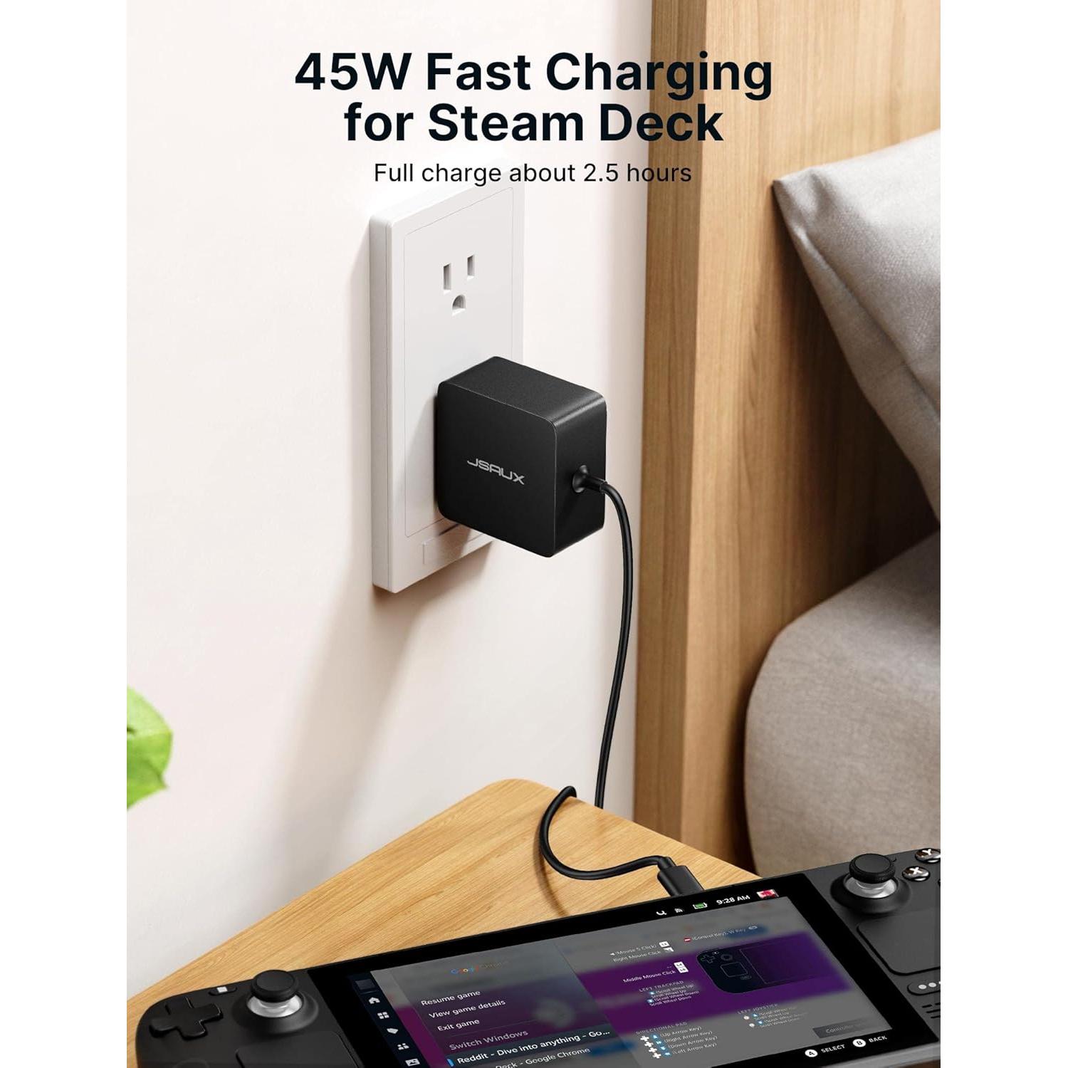 Cargador JSAUX 45W USB C con Cable 5FT para Steam Deck y Switch