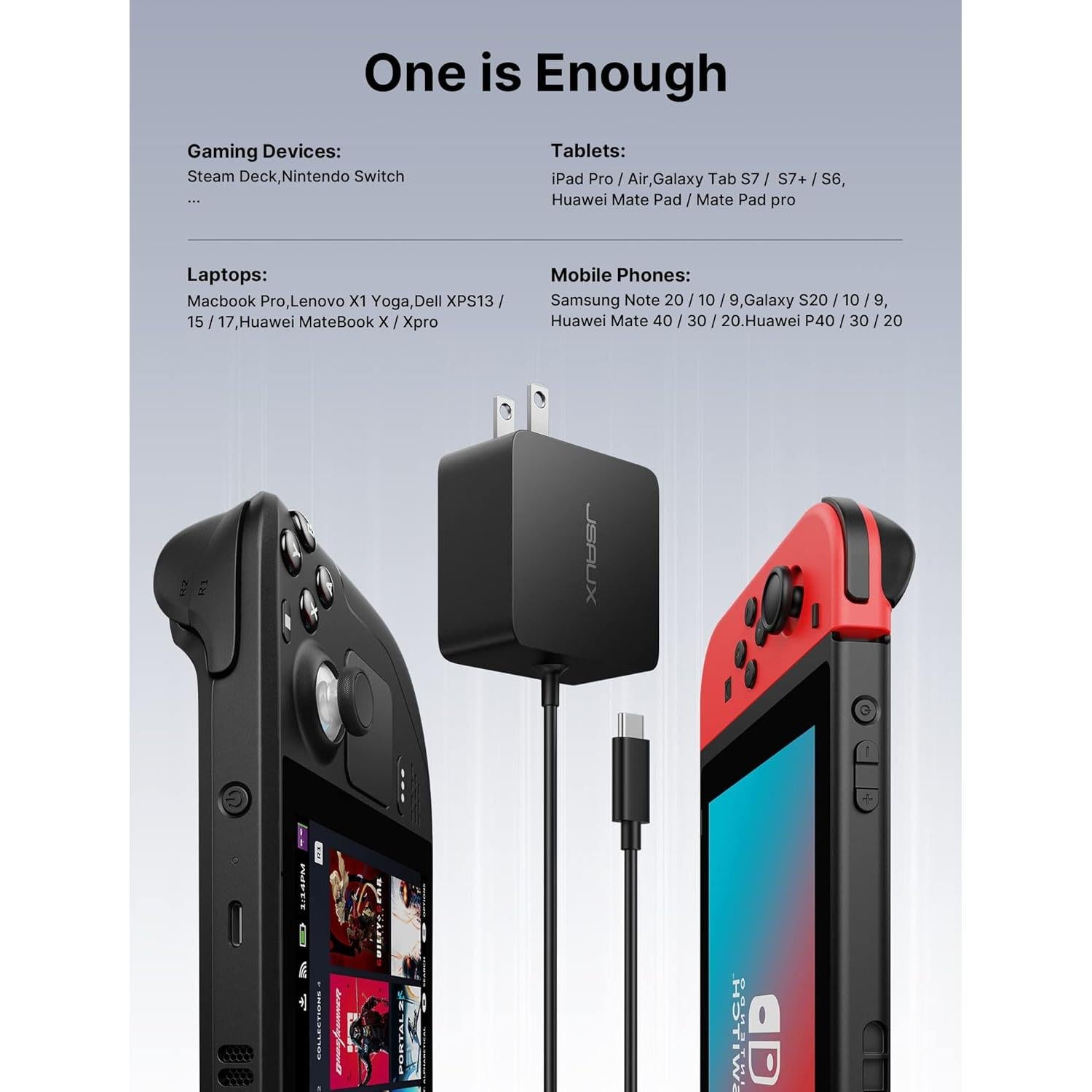 Cargador JSAUX 45W USB C con Cable 5FT para Steam Deck y Switch