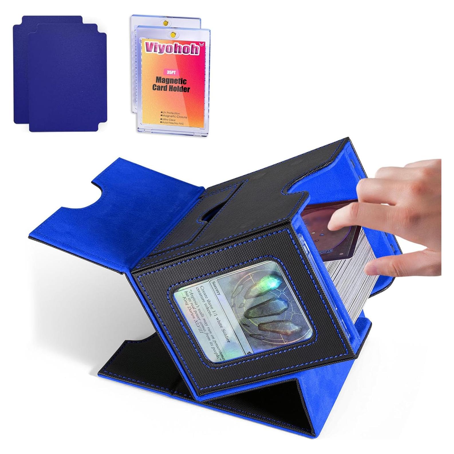 Caja de Barajas Viyohoh para MTG - 100 Cartas Dobladas, Negro y Azul