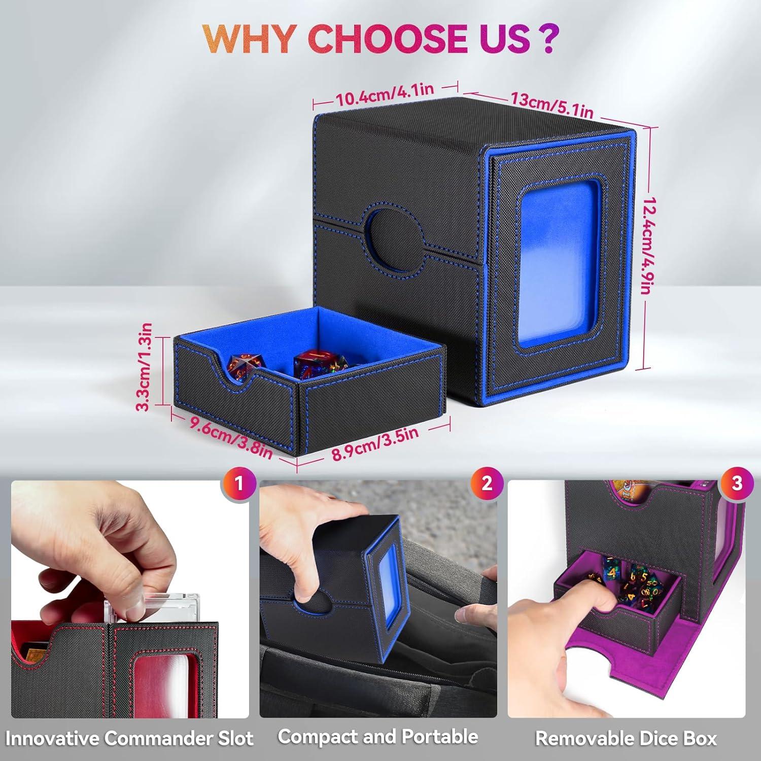 Caja de Barajas Viyohoh para MTG - 100 Cartas Dobladas, Negro y Azul