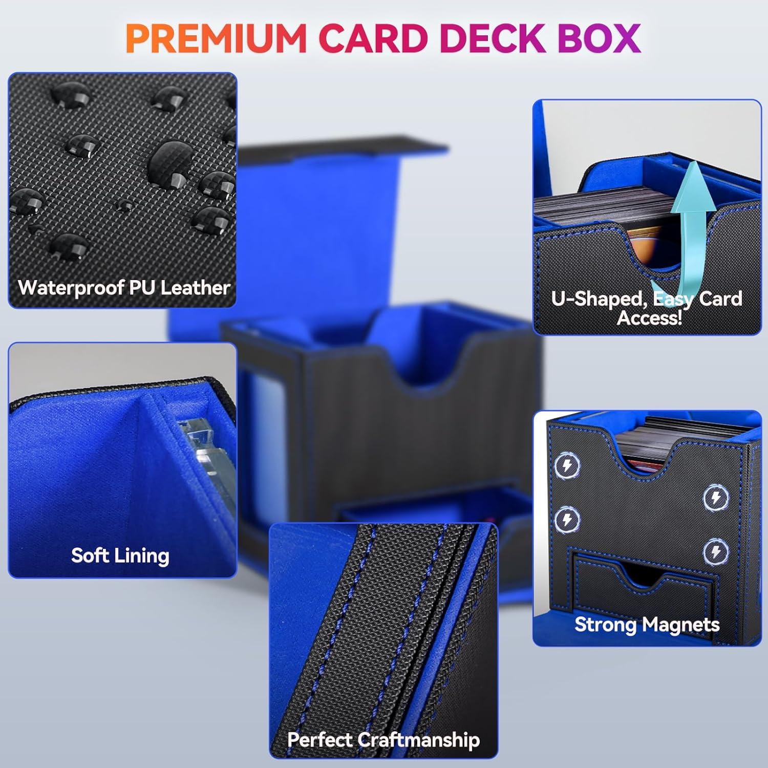 Caja de Barajas Viyohoh para MTG - 100 Cartas Dobladas, Negro y Azul