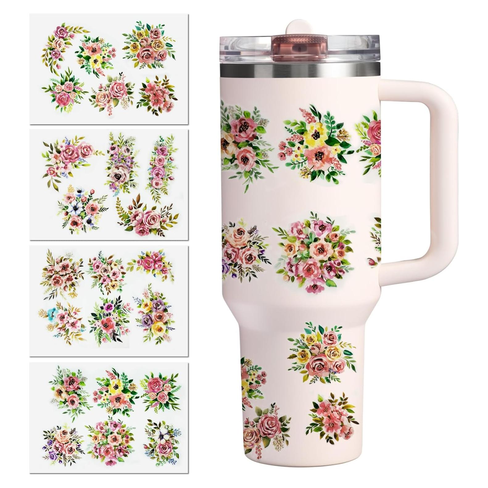 Stickers Florales Rosa LUHOHI para Vaso Tumbler - 1 Cuenta