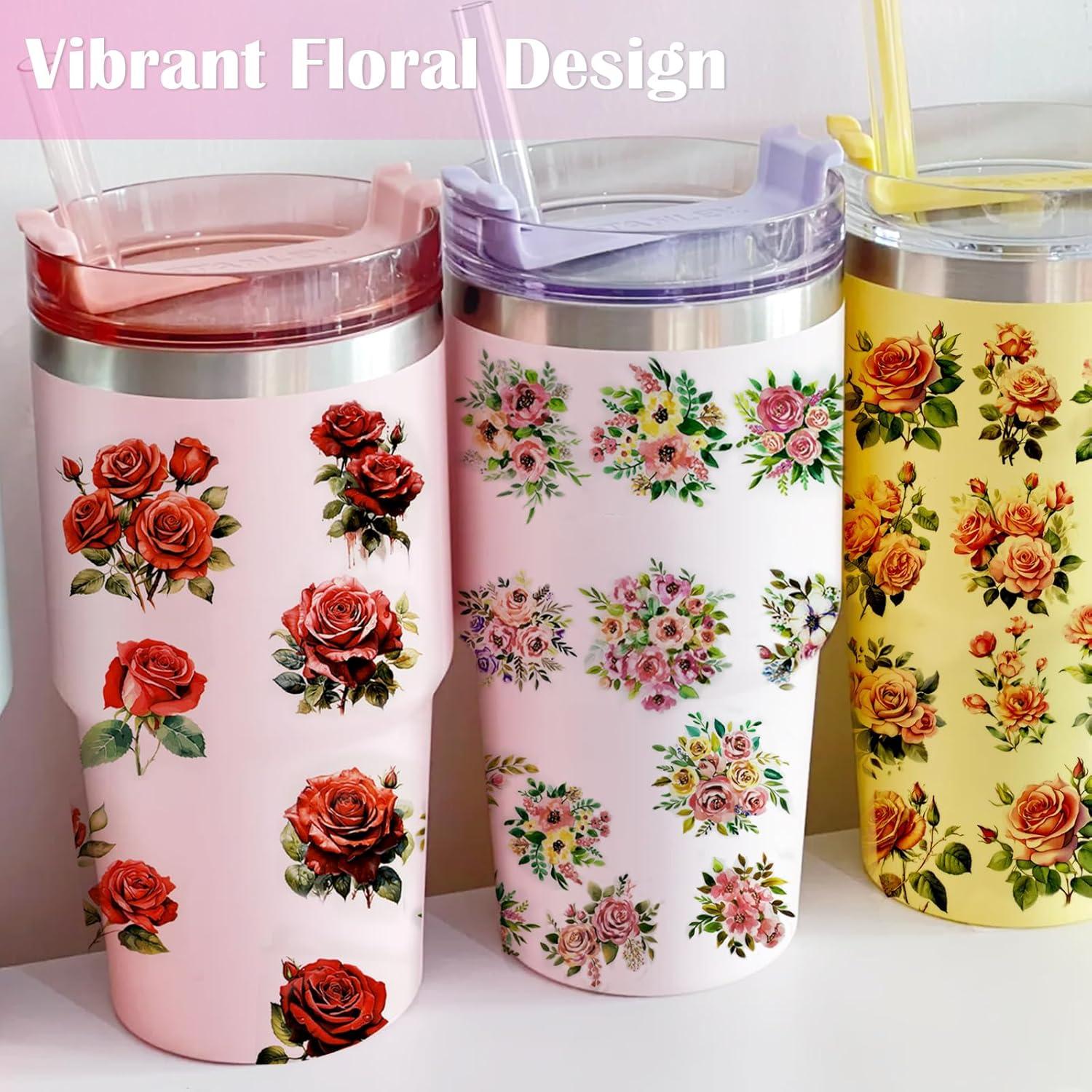 Stickers Florales Rosa LUHOHI para Vaso Tumbler - 1 Cuenta