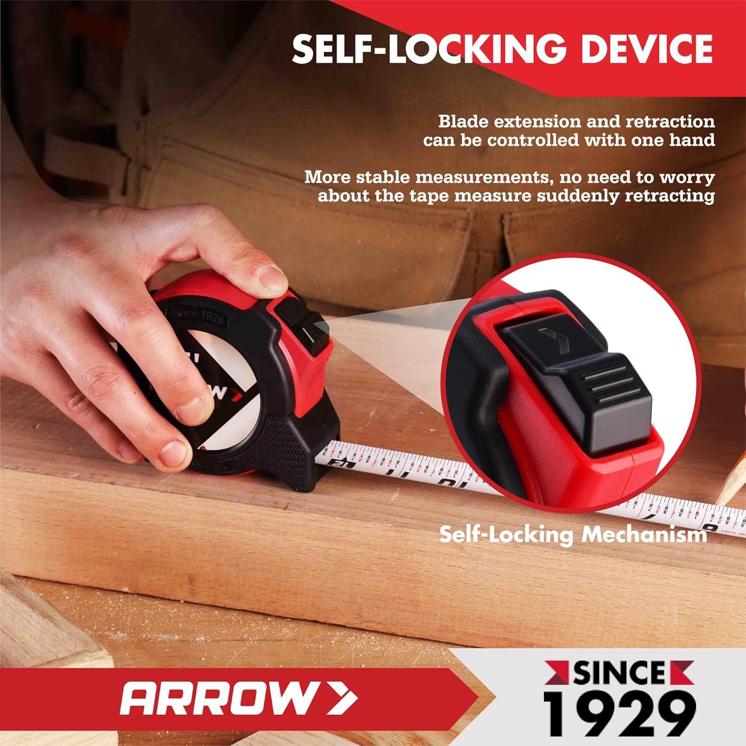 Cinta Métrica Auto-Bloqueo Arrow 7.62m Doble Cara con Clip