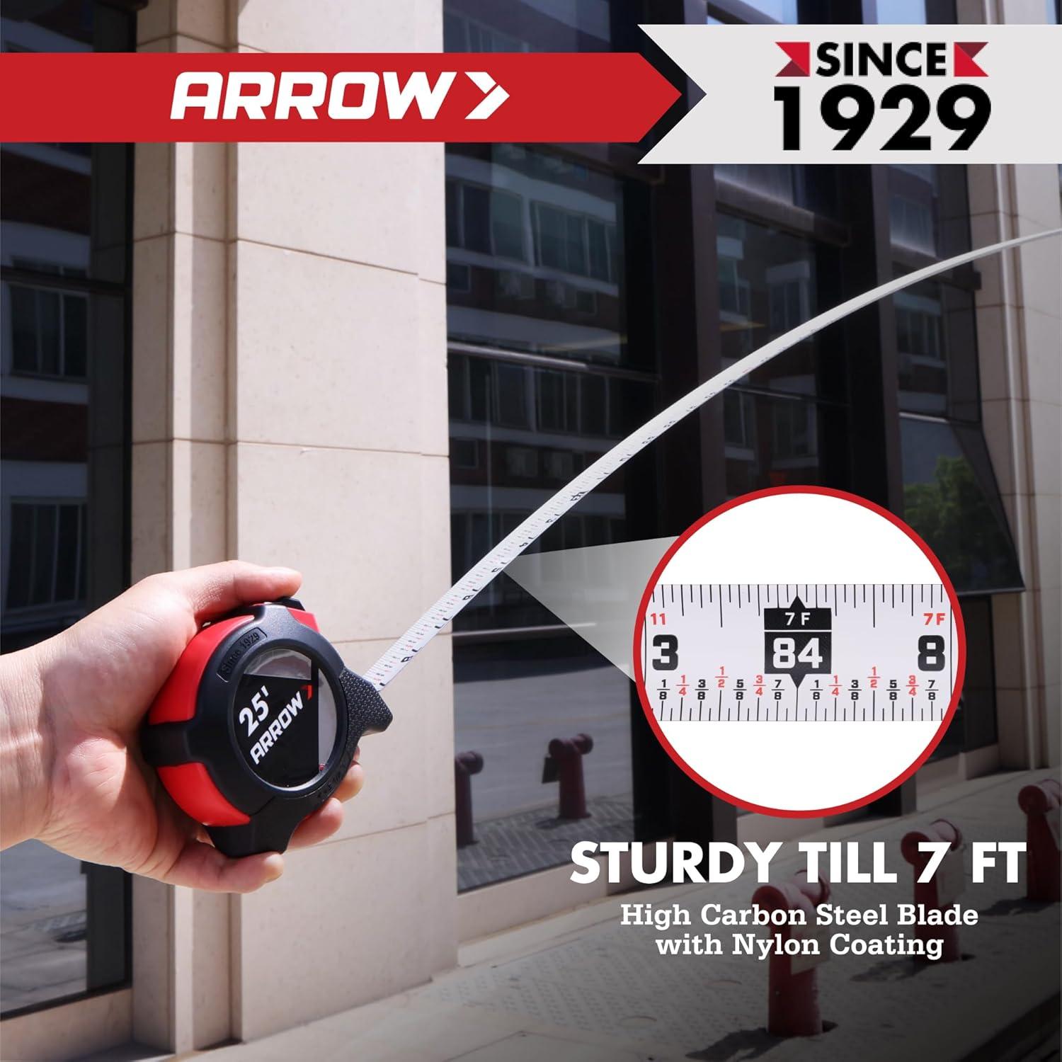 Cinta Métrica Auto-Bloqueo Arrow 7.62m Doble Cara con Clip