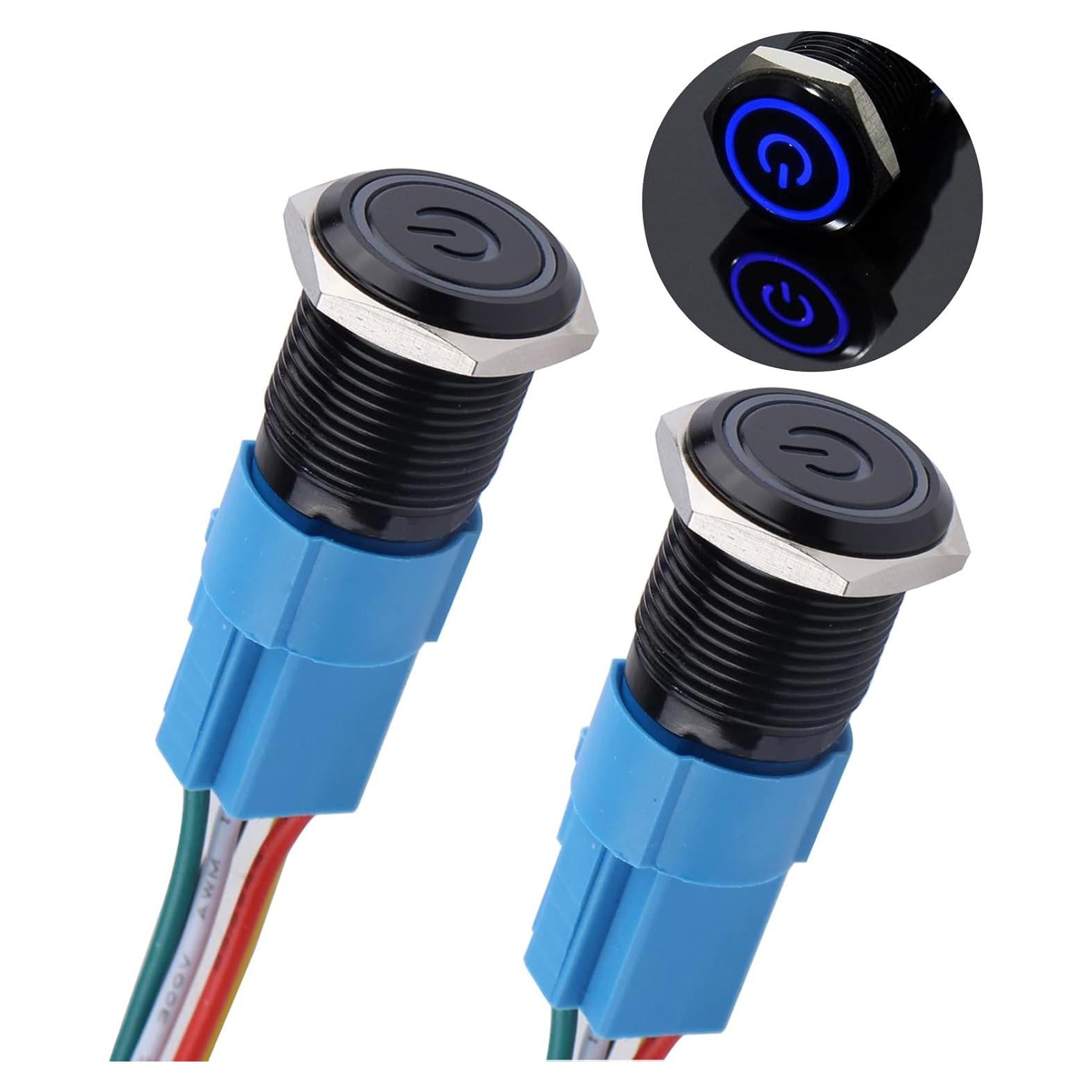 Interruptor de Botón de Presión 16mm DMWD IP66 LED Azul