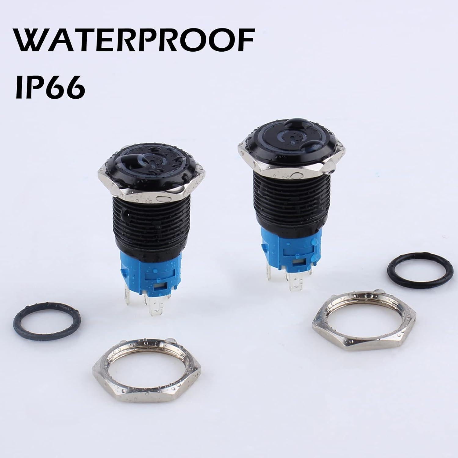 Interruptor de Botón de Presión 16mm DMWD IP66 LED Azul