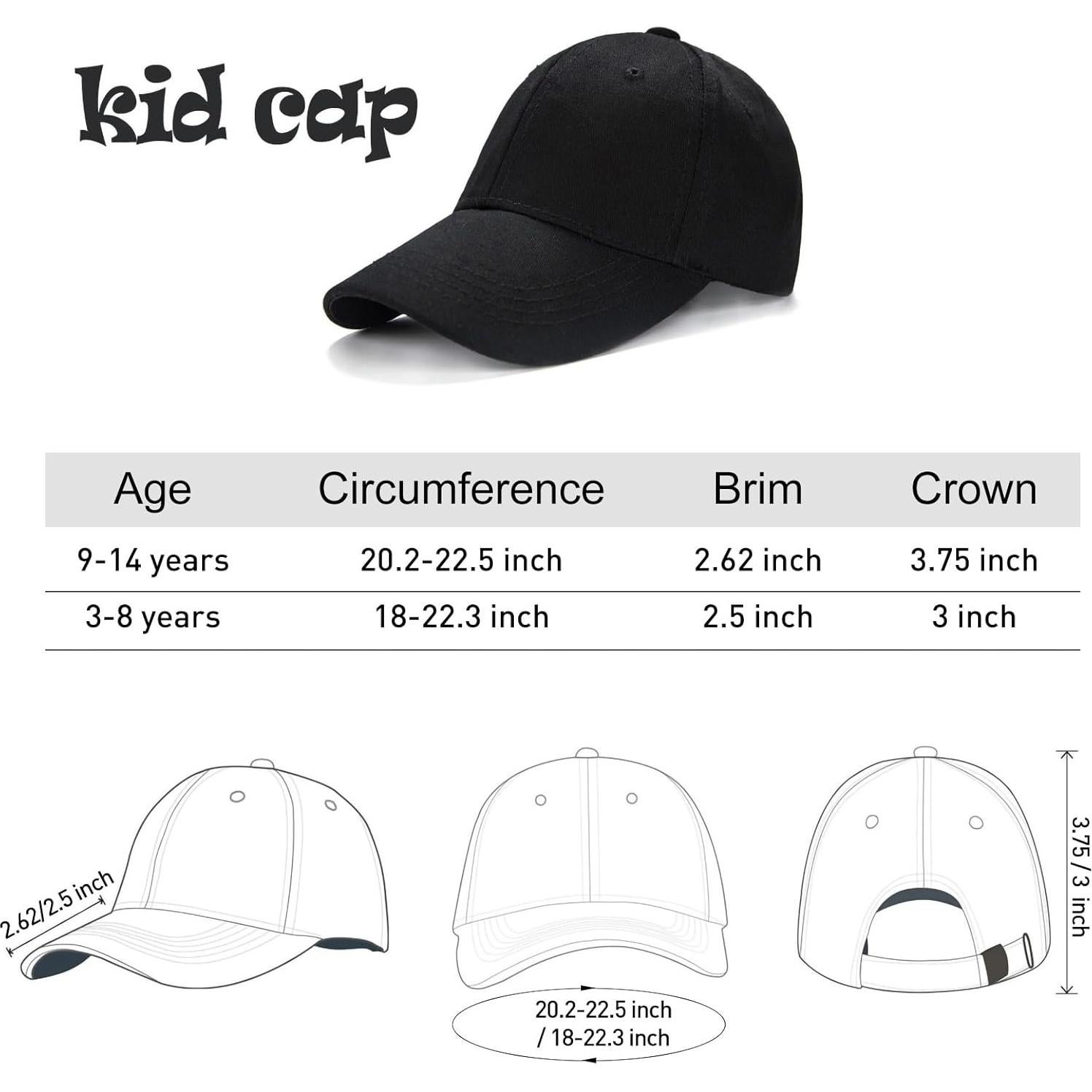 Gorra de béisbol Edoneery para niños 3-8 años color negro