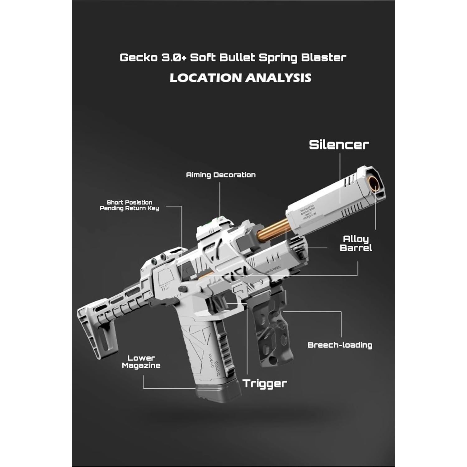 Blaster de Juguete Gecko 3.0+ PATAWF, Alcance 25m, Blanco