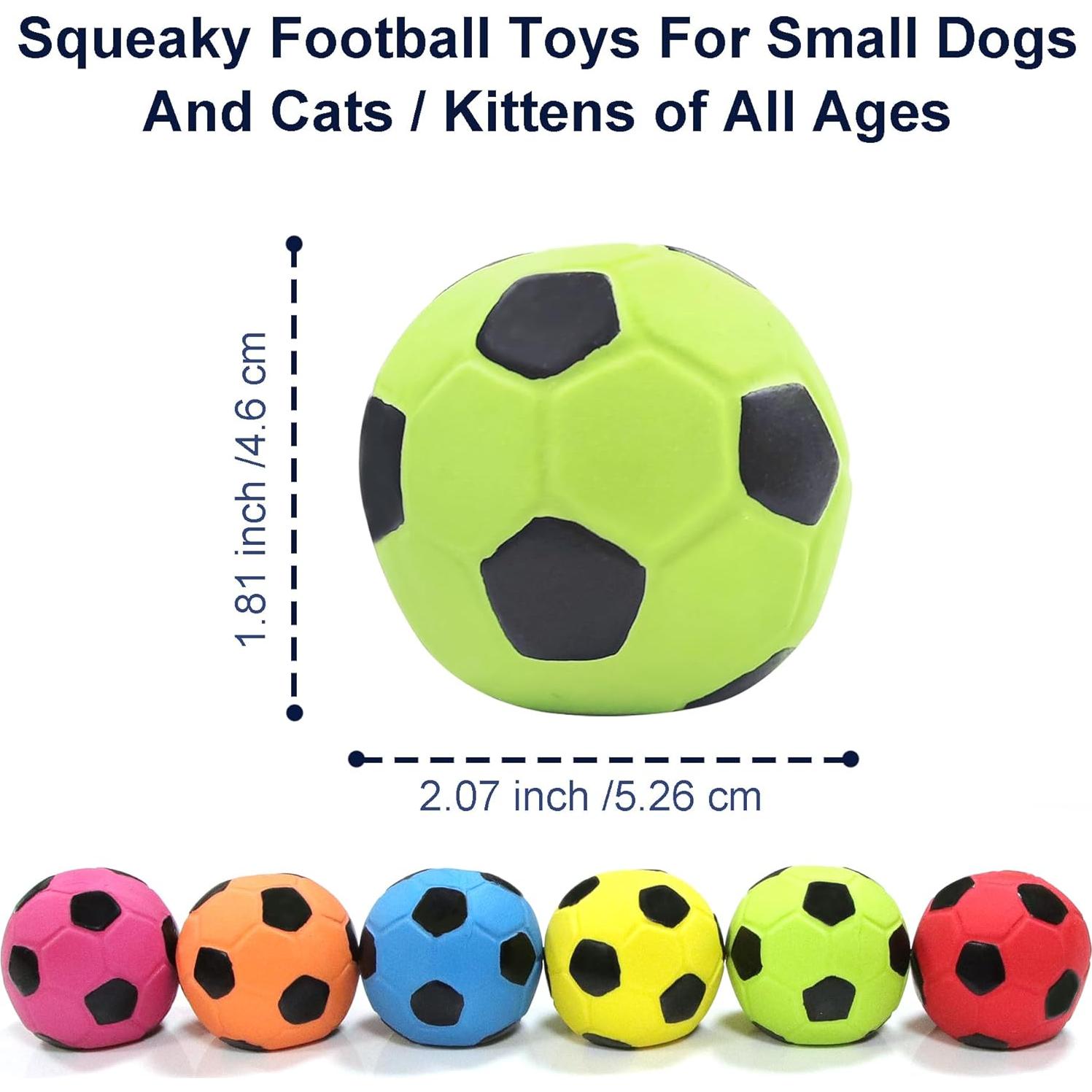 Latex Squeaky Dog Soccer Ball Toys, Dog Football Ball for Puppy Small Medium Dogs, Vibrant Colors Soccer Chew Fetch Throw Ball 6 Pcs/Set (2'')