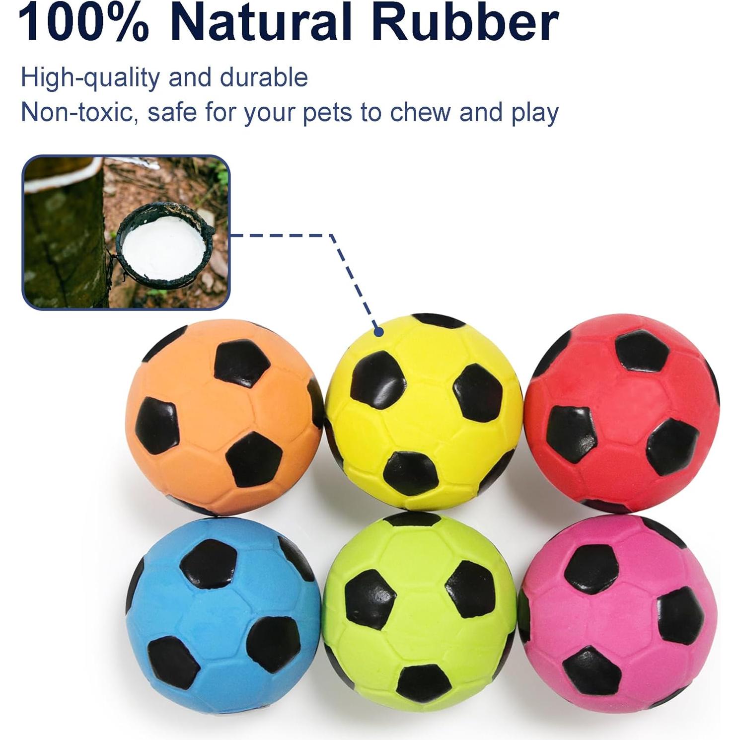 Latex Squeaky Dog Soccer Ball Toys, Dog Football Ball for Puppy Small Medium Dogs, Vibrant Colors Soccer Chew Fetch Throw Ball 6 Pcs/Set (2'')