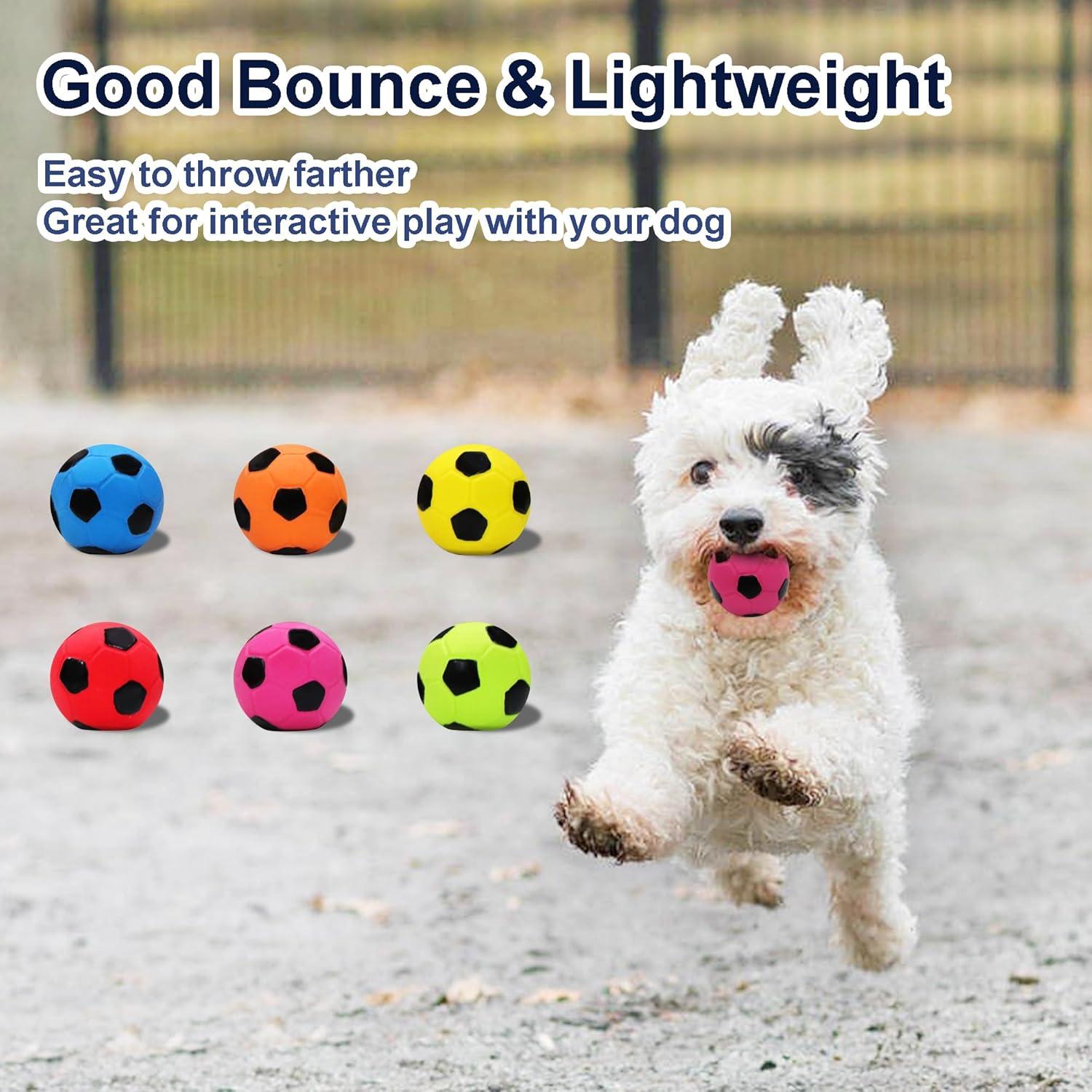 Latex Squeaky Dog Soccer Ball Toys, Dog Football Ball for Puppy Small Medium Dogs, Vibrant Colors Soccer Chew Fetch Throw Ball 6 Pcs/Set (2'')