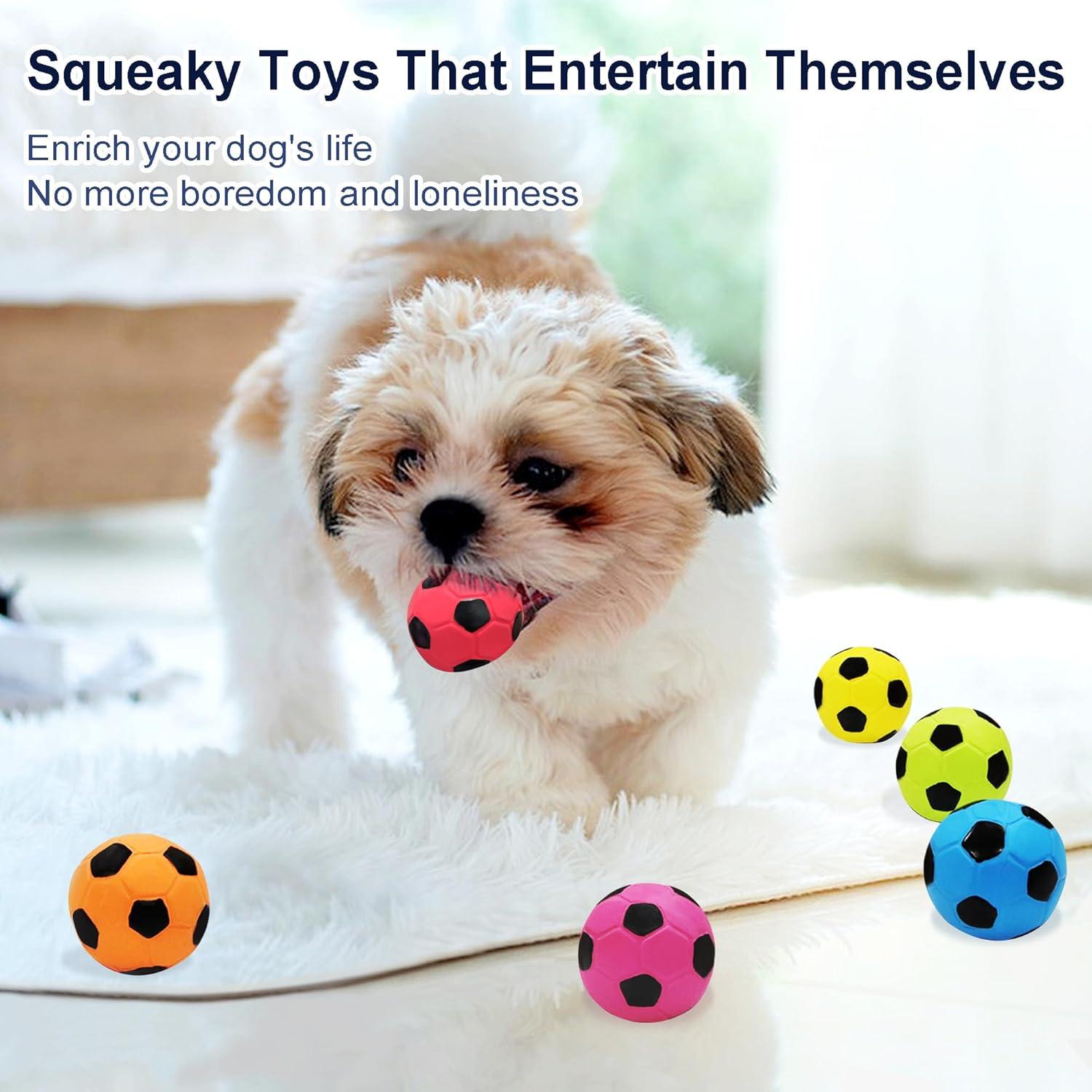 Latex Squeaky Dog Soccer Ball Toys, Dog Football Ball for Puppy Small Medium Dogs, Vibrant Colors Soccer Chew Fetch Throw Ball 6 Pcs/Set (2'')