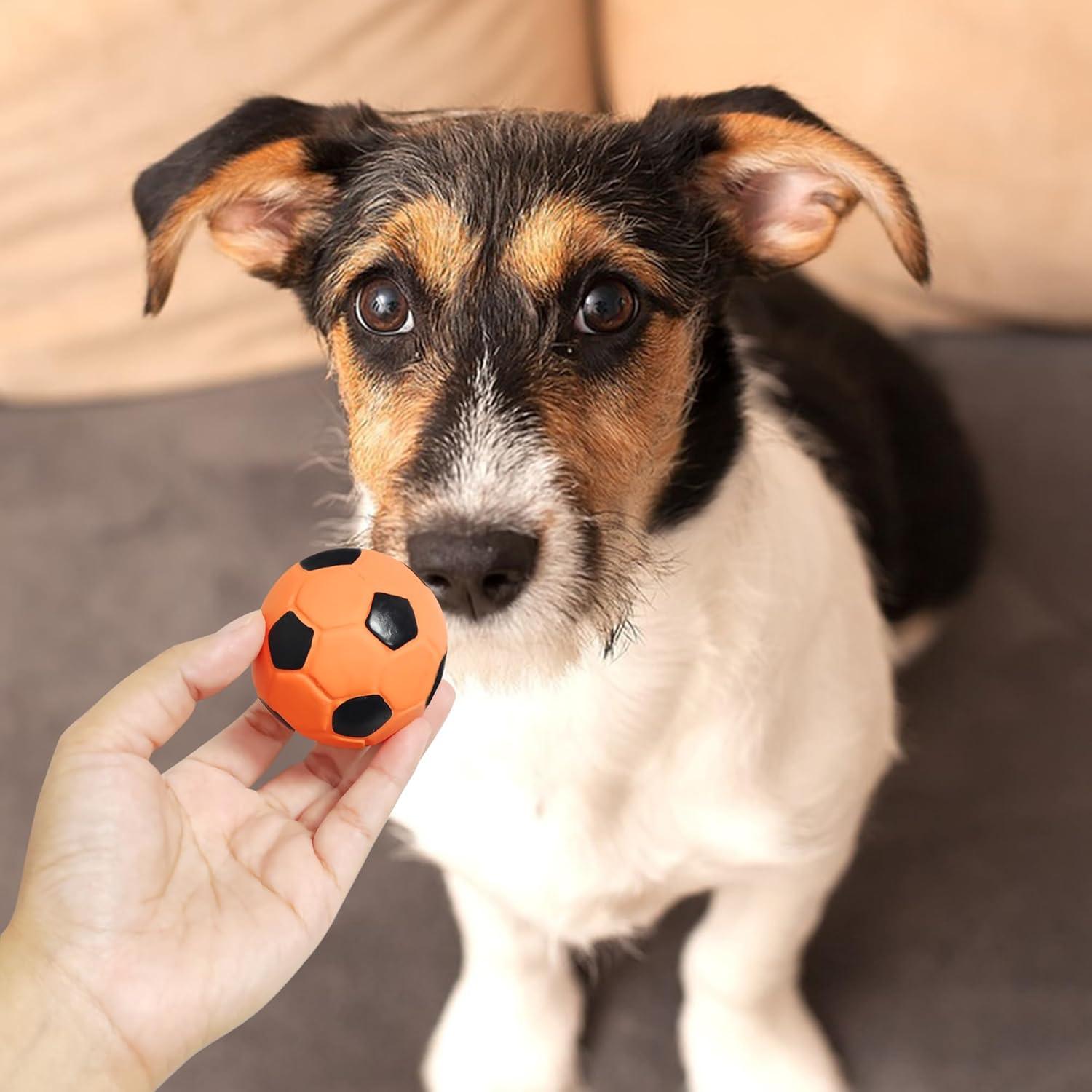 Latex Squeaky Dog Soccer Ball Toys, Dog Football Ball for Puppy Small Medium Dogs, Vibrant Colors Soccer Chew Fetch Throw Ball 6 Pcs/Set (2'')