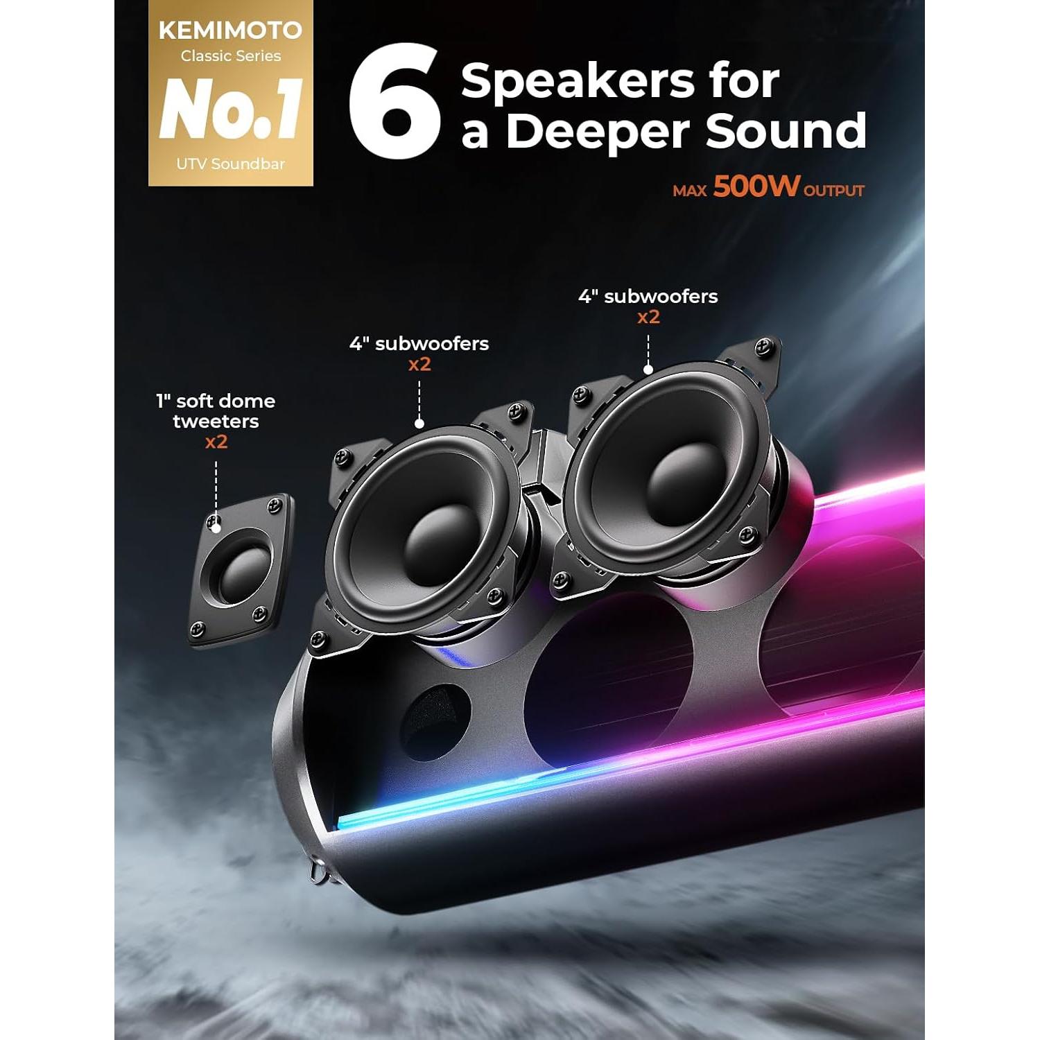 Barra de Sonido KEMIMOTO 71cm Bluetooth con RGB y Subwoofers