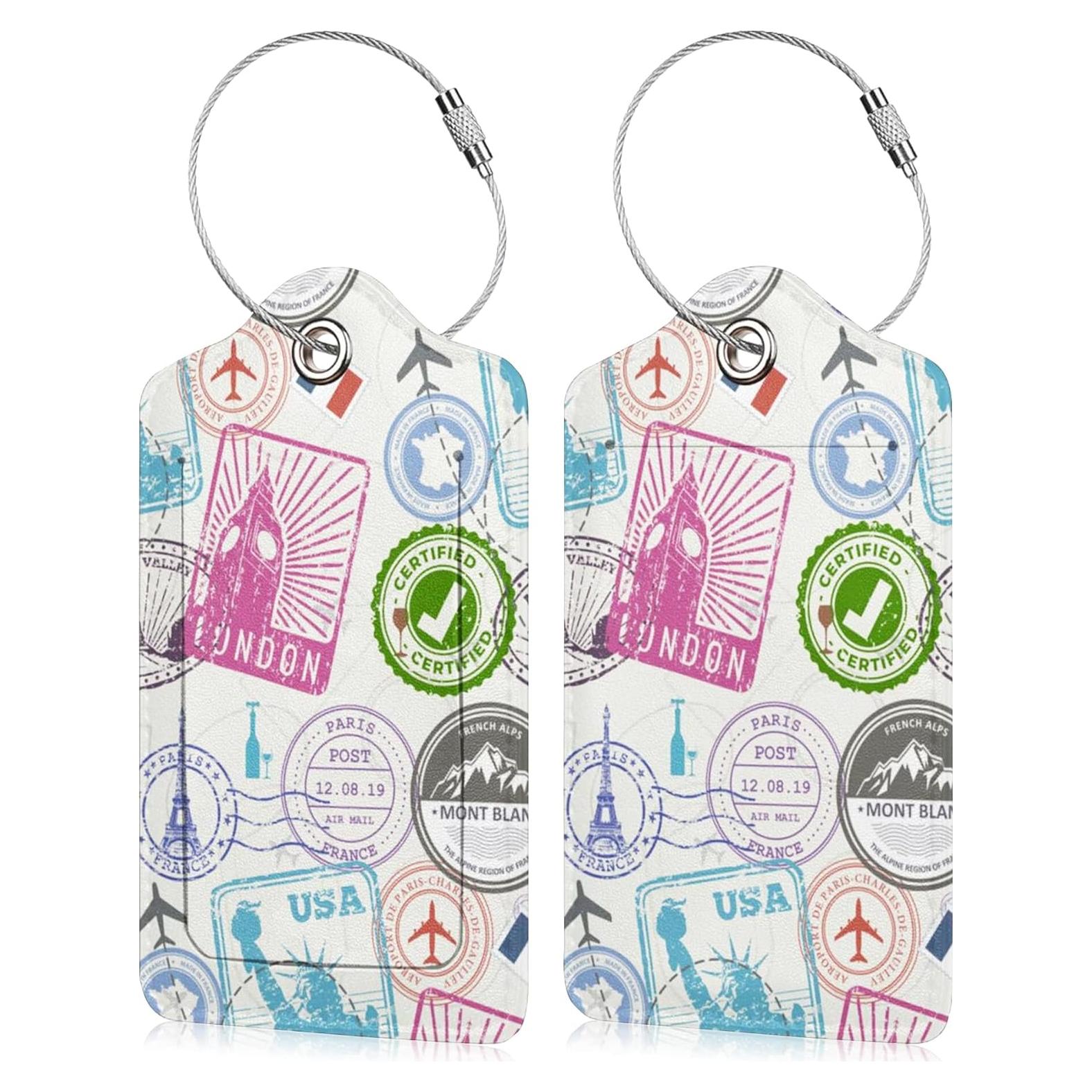 Juego de 2 Etiquetas de Equipaje BUDAXCUST de Cuero Sello