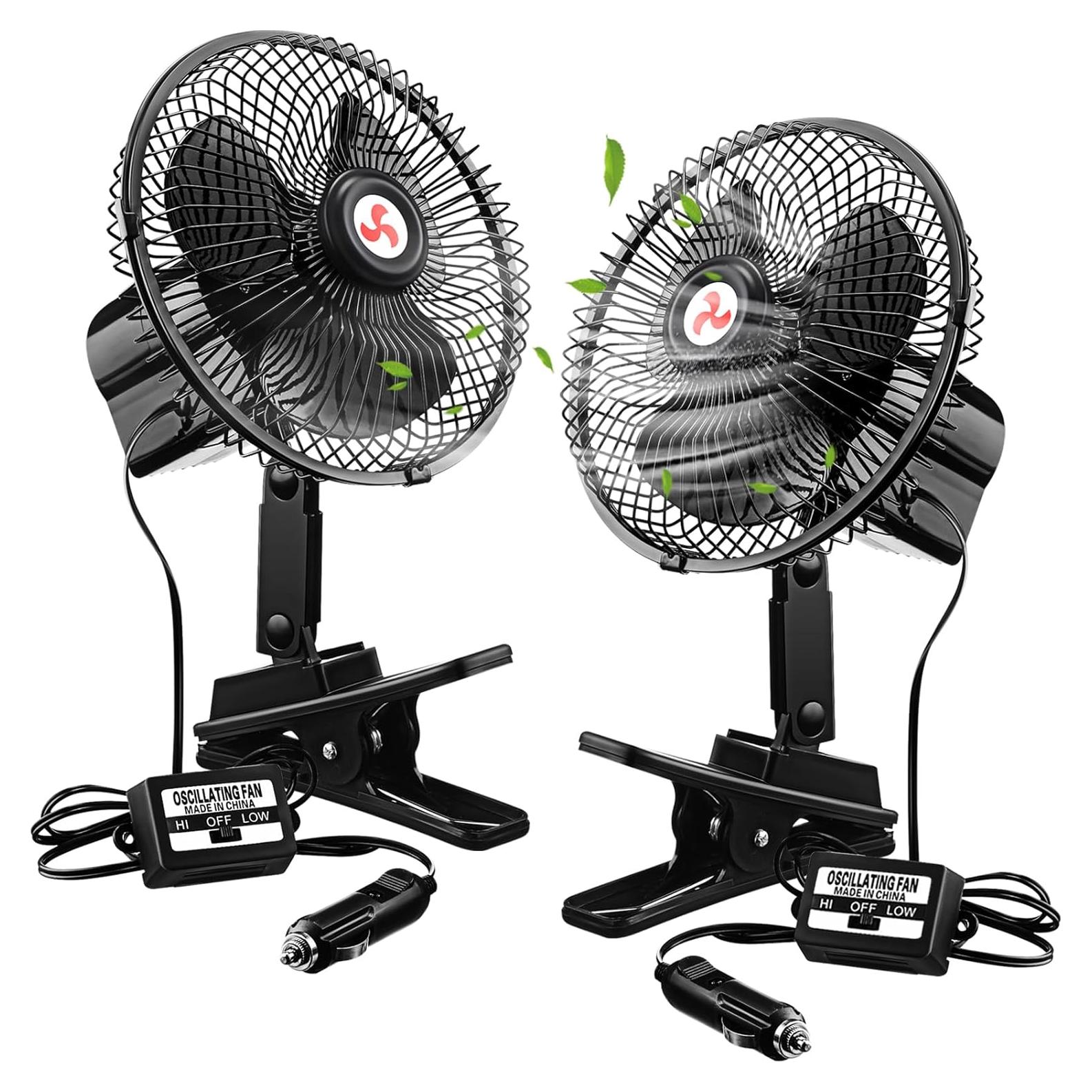 Ventilador Portátil 2 Pcs Tujoe 12V Oscilante 360° Negro