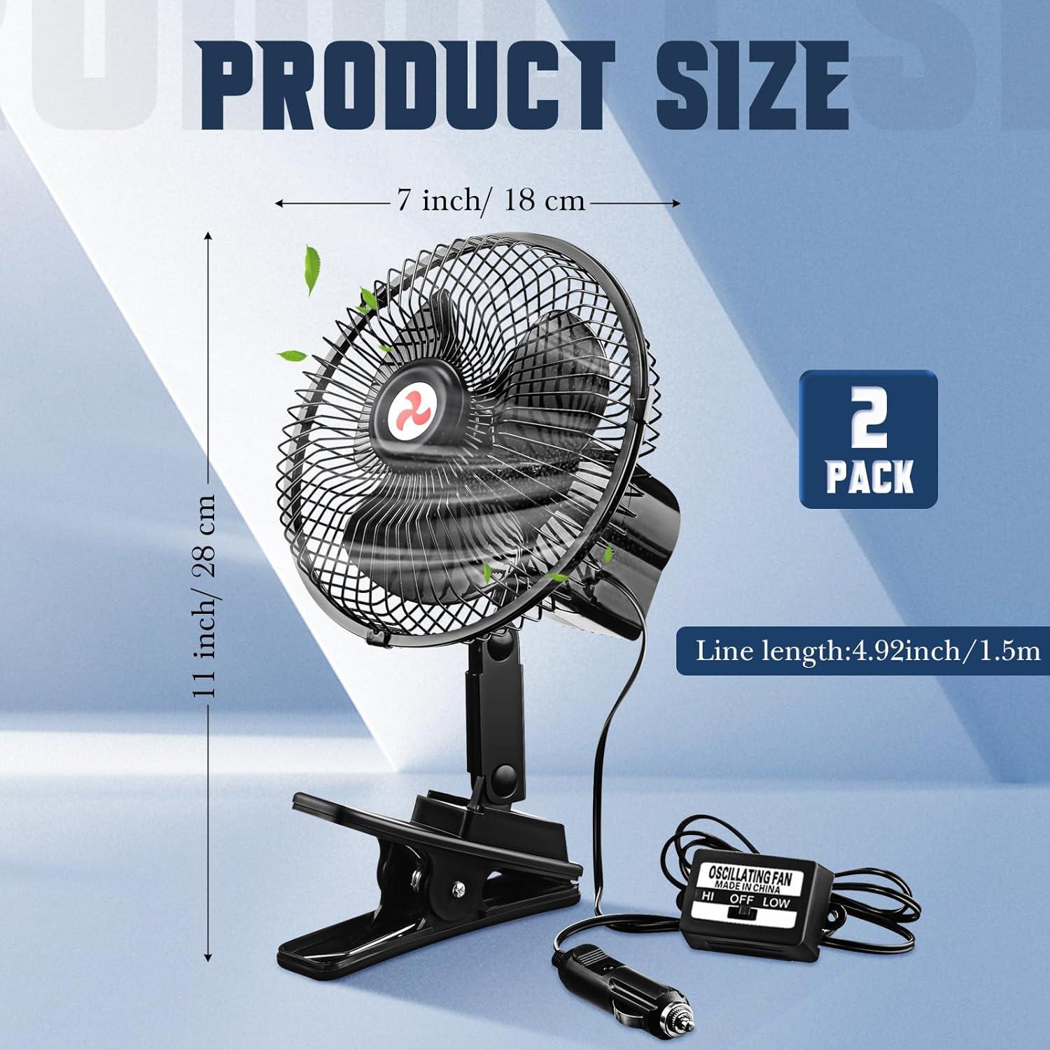 Ventilador Portátil 2 Pcs Tujoe 12V Oscilante 360° Negro