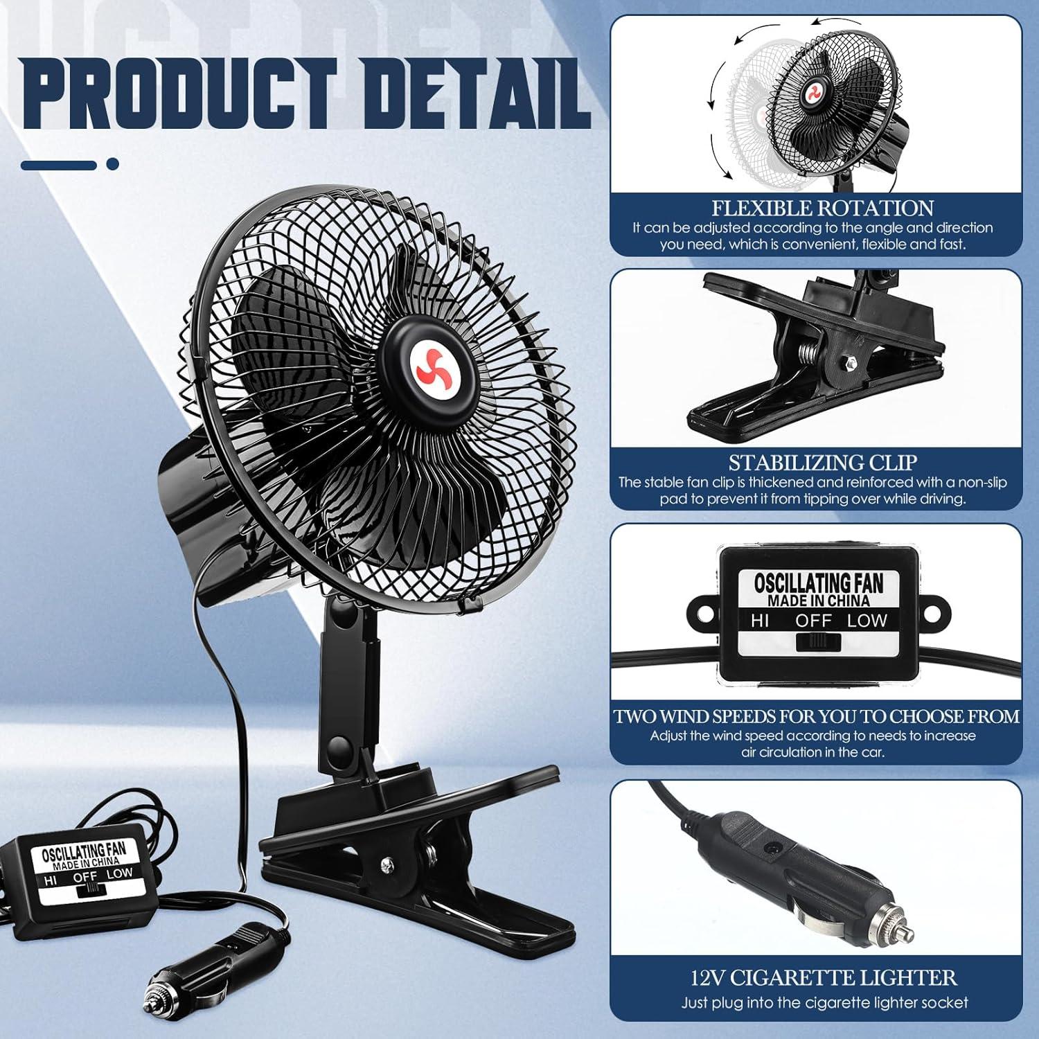 Ventilador Portátil 2 Pcs Tujoe 12V Oscilante 360° Negro