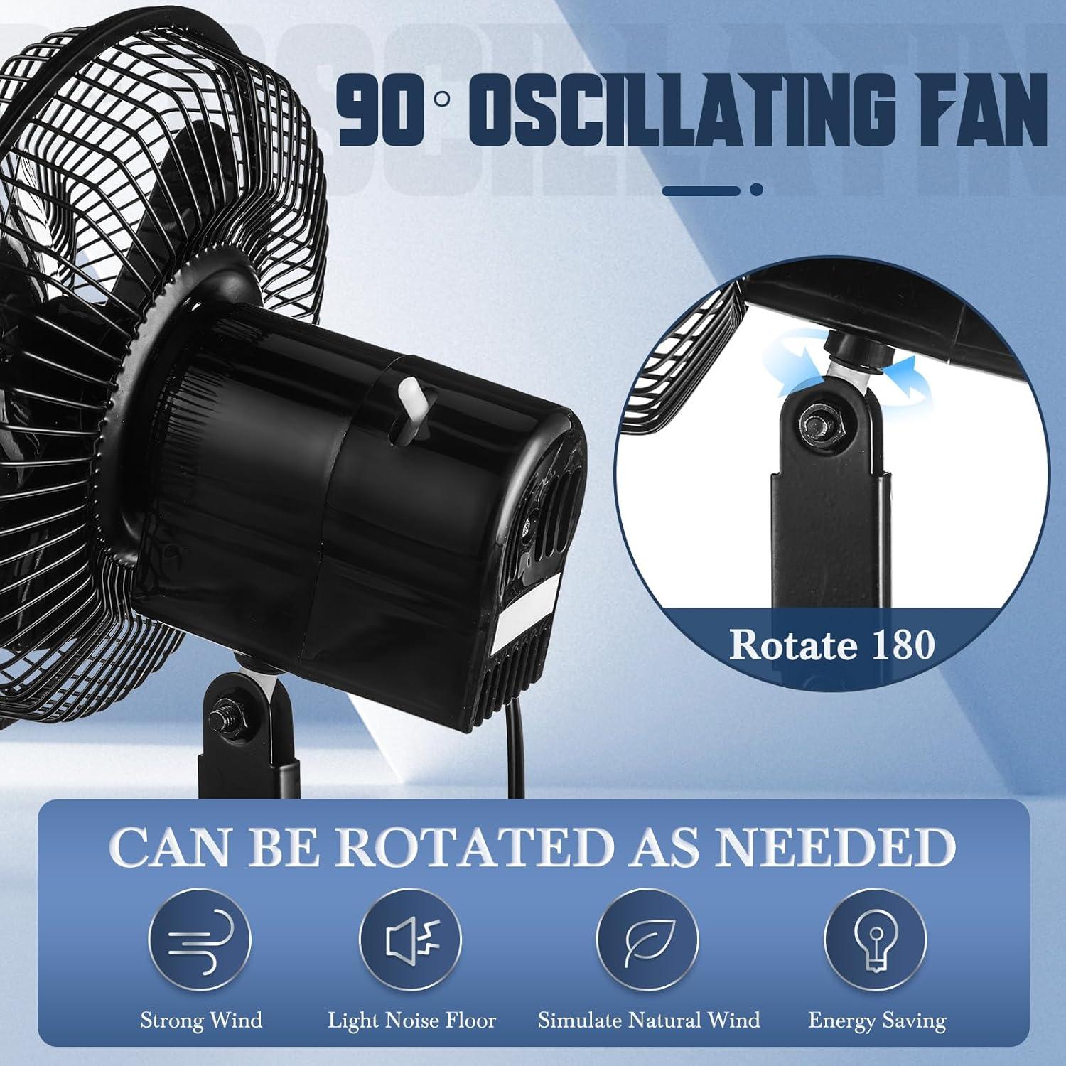 Ventilador Portátil 2 Pcs Tujoe 12V Oscilante 360° Negro