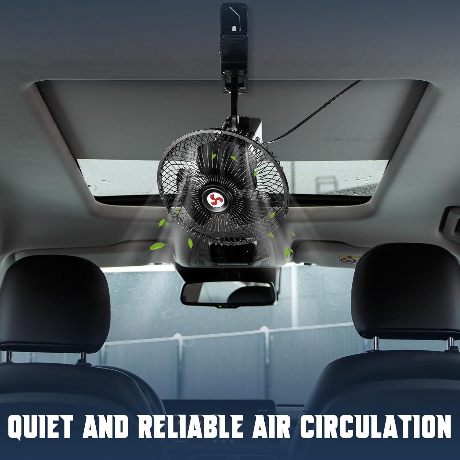 Ventilador Portátil 2 Pcs Tujoe 12V Oscilante 360° Negro