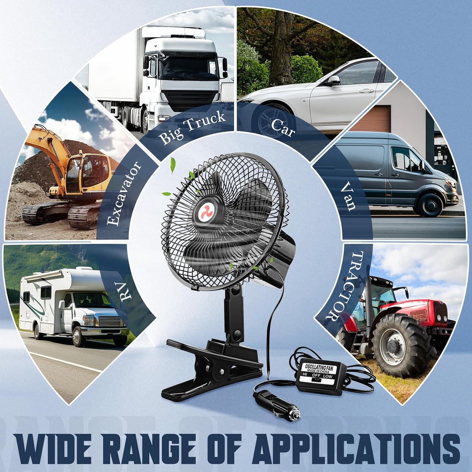 Ventilador Portátil 2 Pcs Tujoe 12V Oscilante 360° Negro