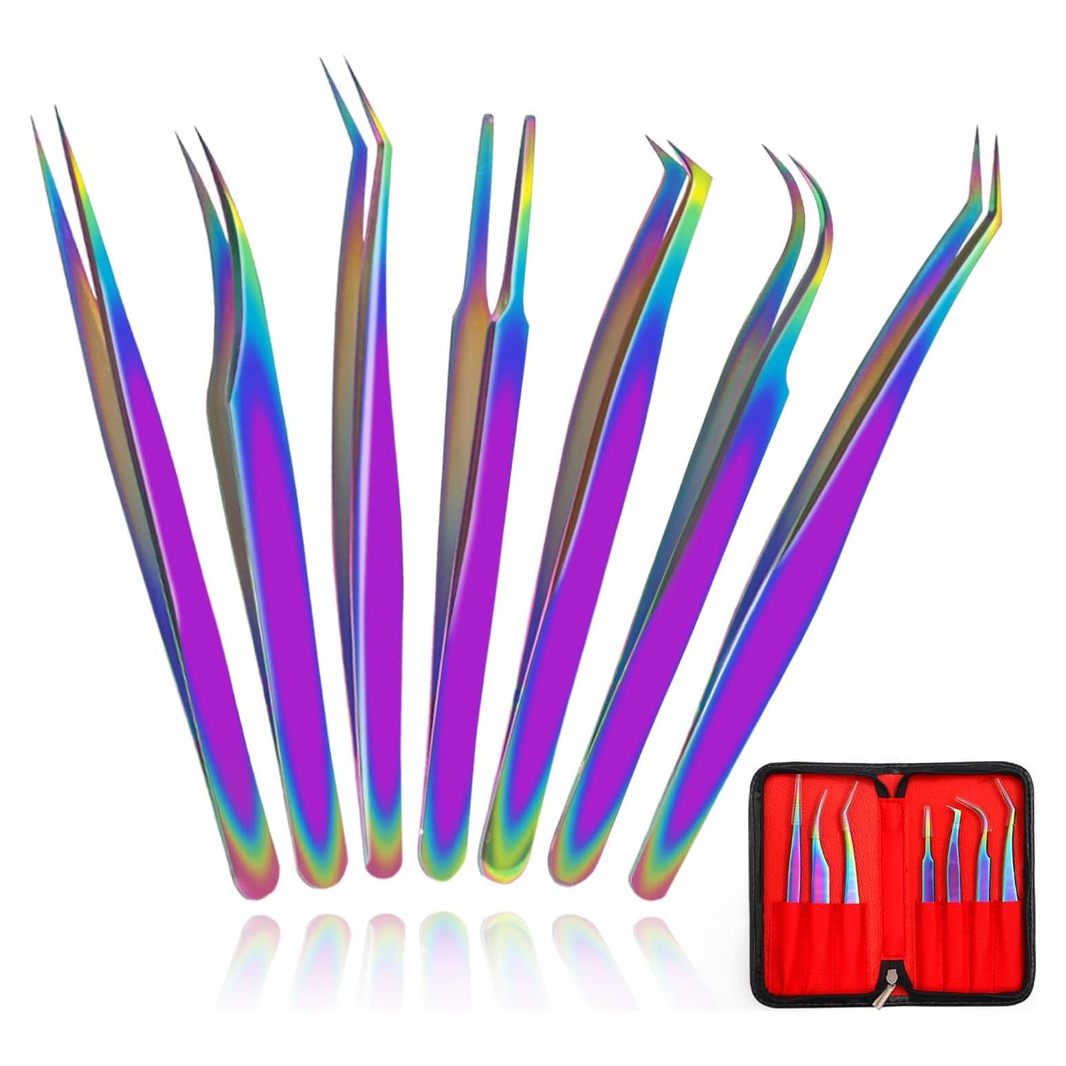 Juego de Pinzas para Extensiones de Pestañas Fangze 7 Pcs Acero Inoxidable