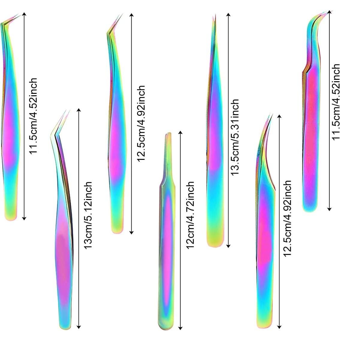 Juego de Pinzas para Extensiones de Pestañas Fangze 7 Pcs Acero Inoxidable