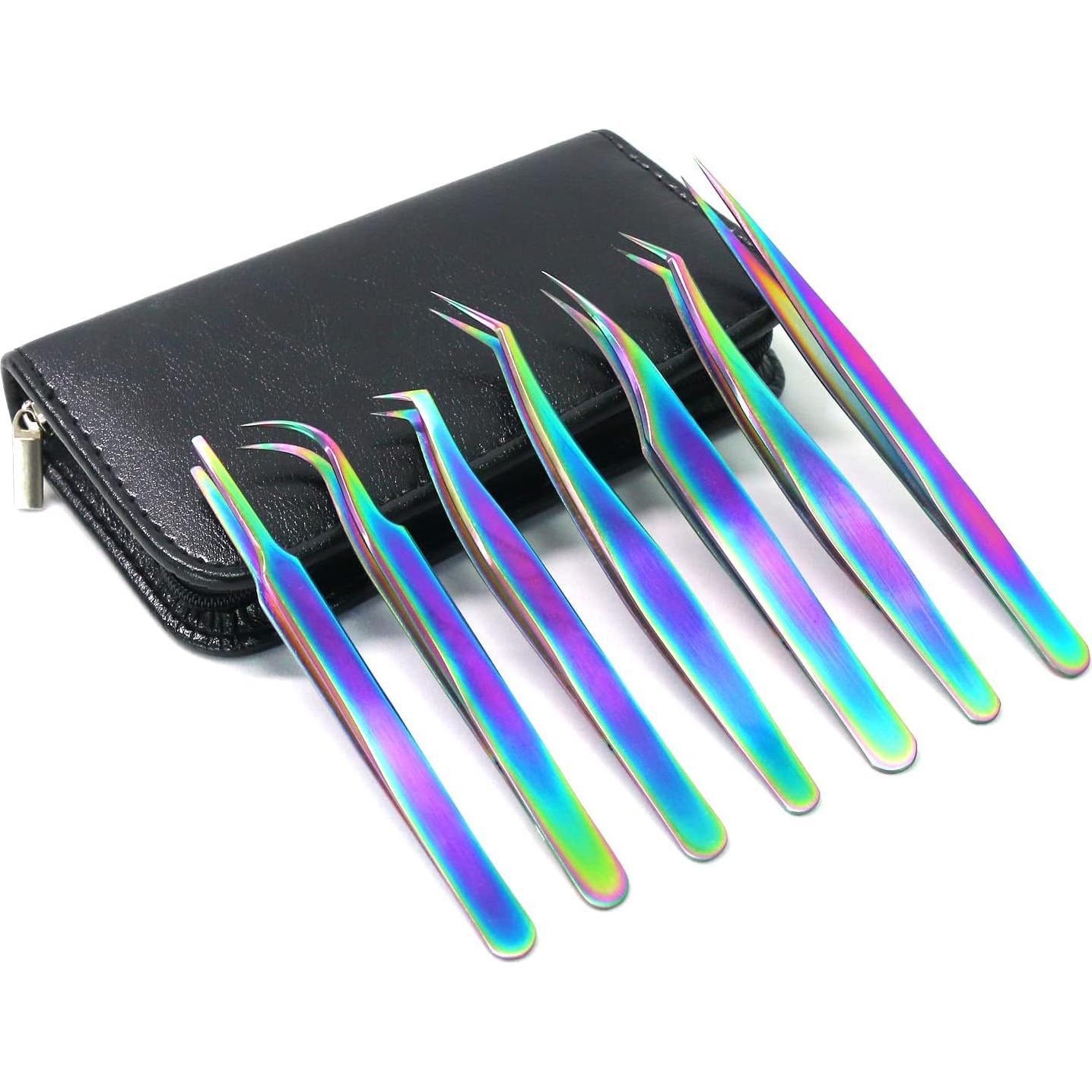 Juego de Pinzas para Extensiones de Pestañas Fangze 7 Pcs Acero Inoxidable