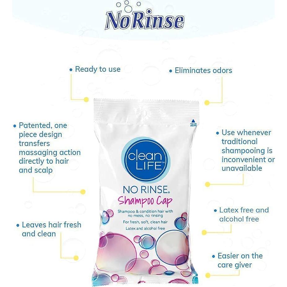 Gorro de Champú Sin Enjuague CleanLife - 1 Cuenta, Libre de Alcohol