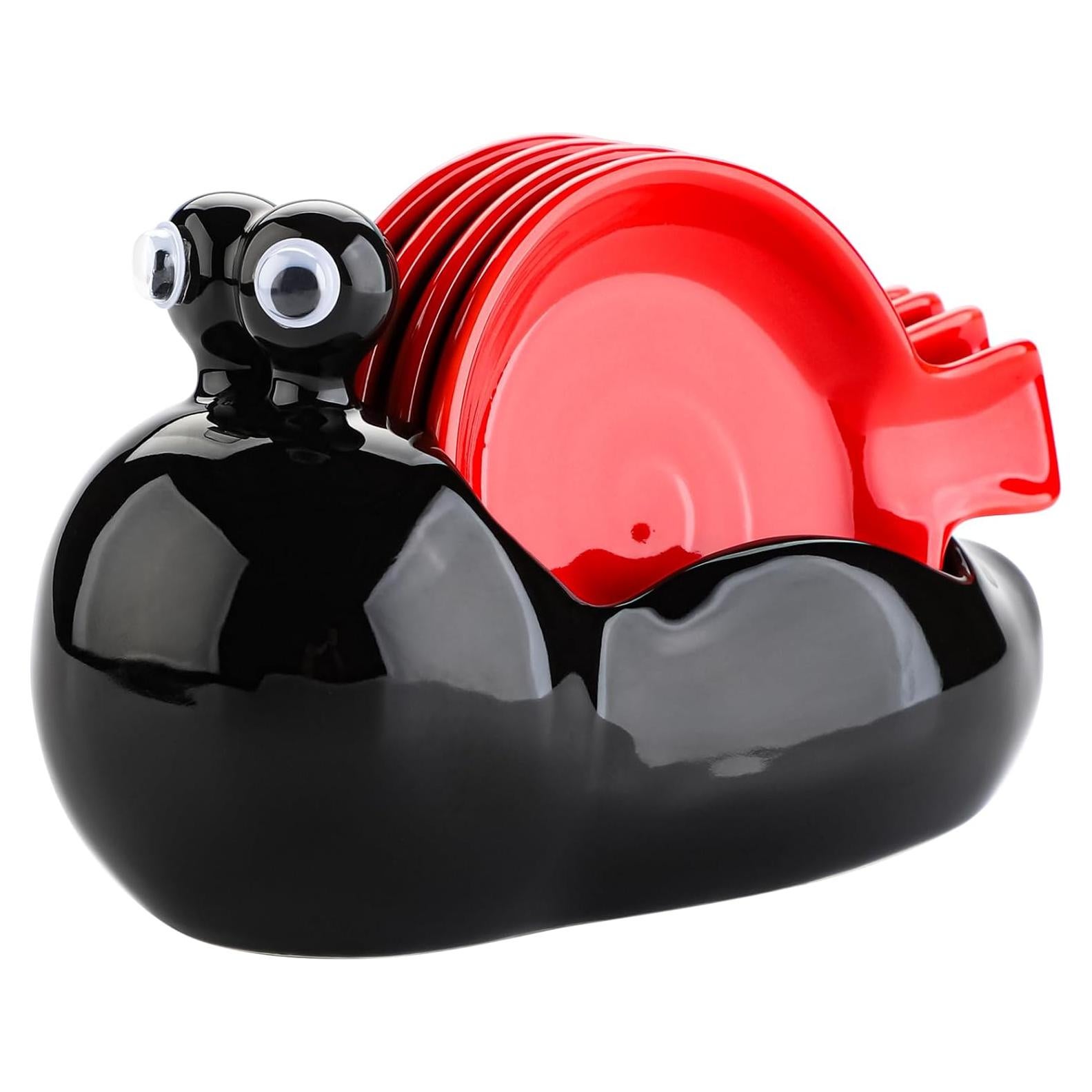 Juego de 4 Soportes de Cuchara Cerámica Crsiller - Negro y Rojo