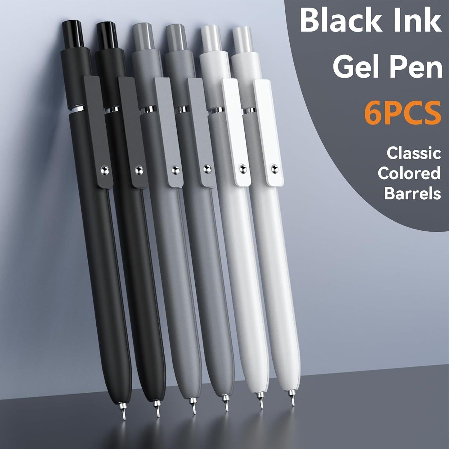 Bolígrafos de Gel ACEES 0.5mm Tinta Negra 6 Pcs Secado Rápido