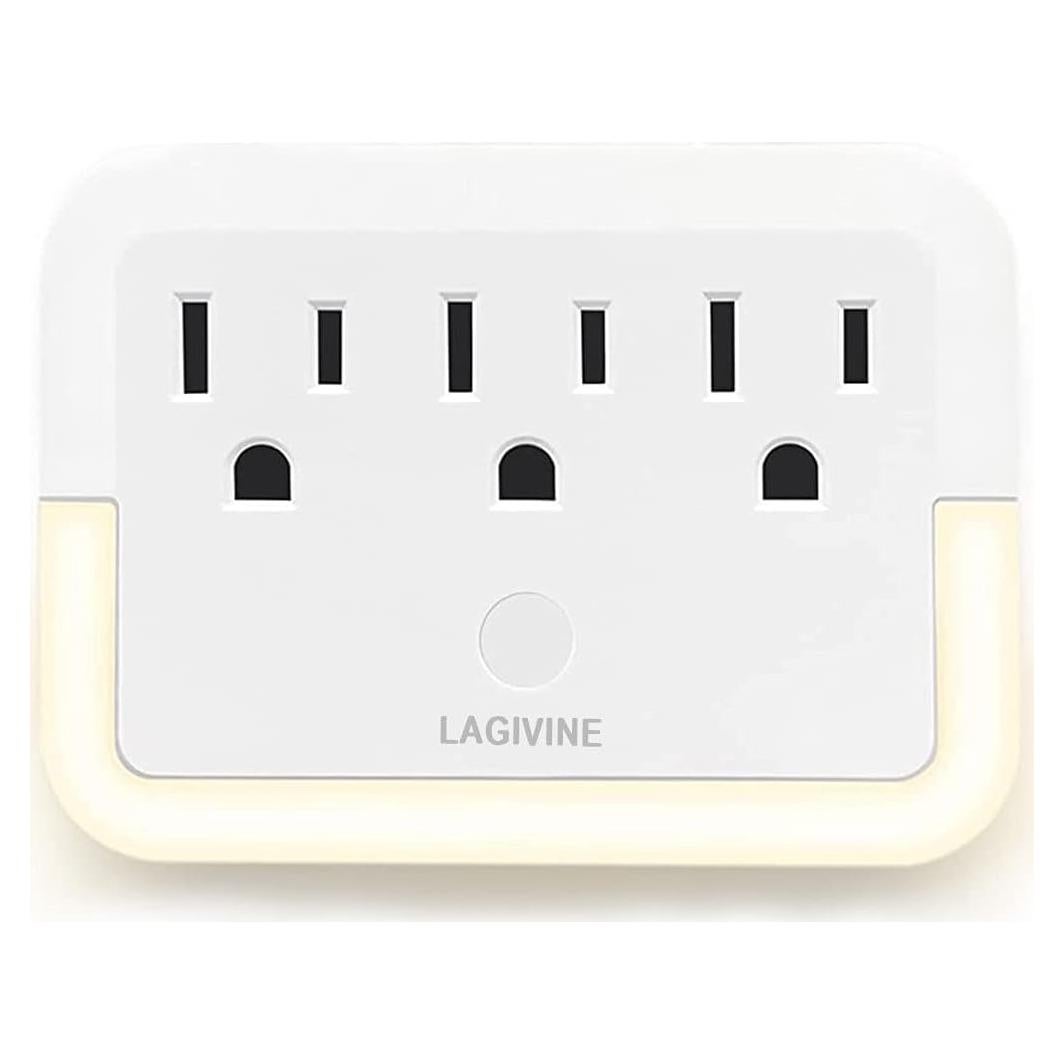 Adaptador de Enchufe con Luz Nocturna HGEU - 3 Salidas, Blanco