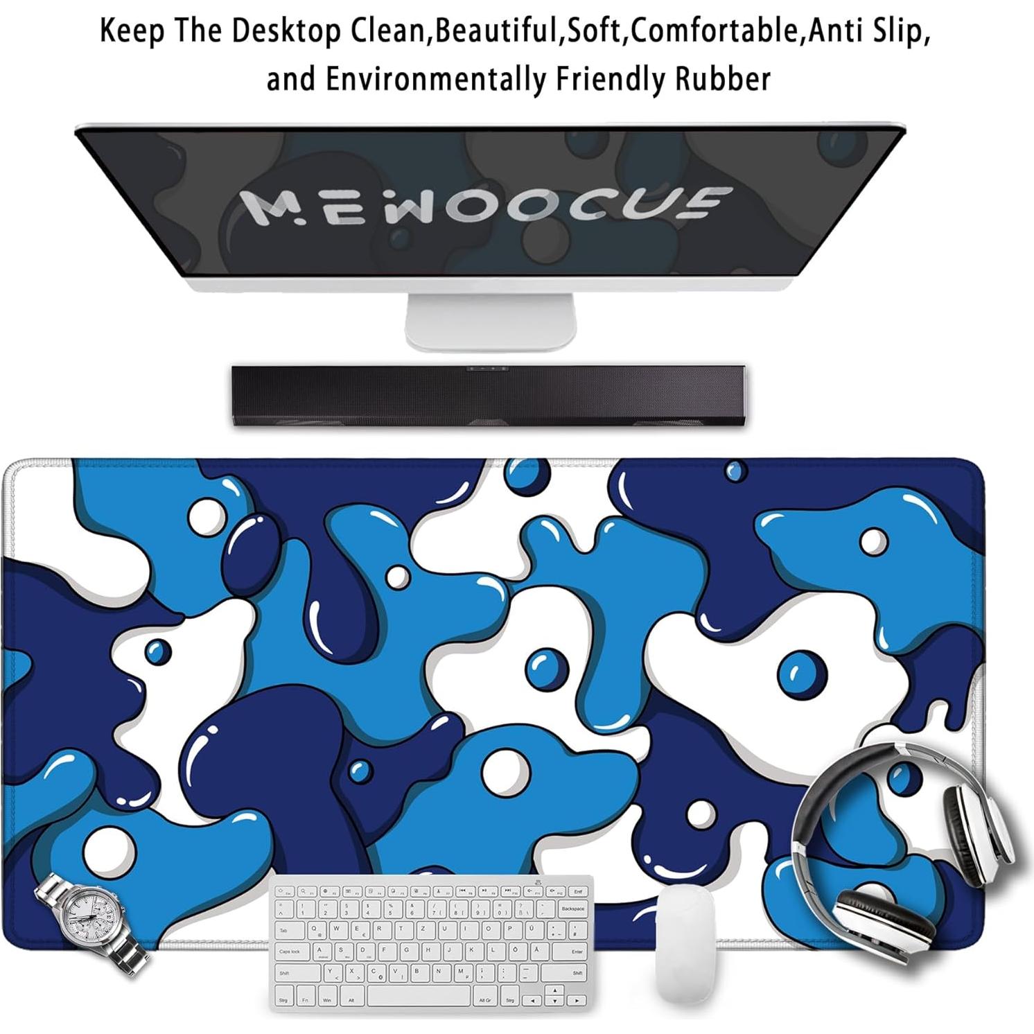 Alfombrilla de Ratón MEWOOCUE 80x40cm Azul Geométrico XXL