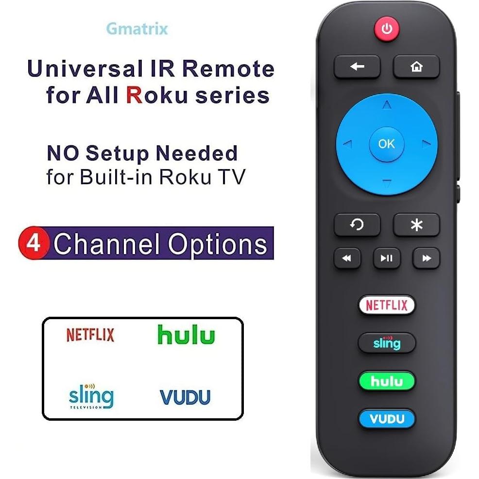 Control Remoto Universal Gmatrix RC280 para Roku TV - Compatible TCL, Hisense, Sharp