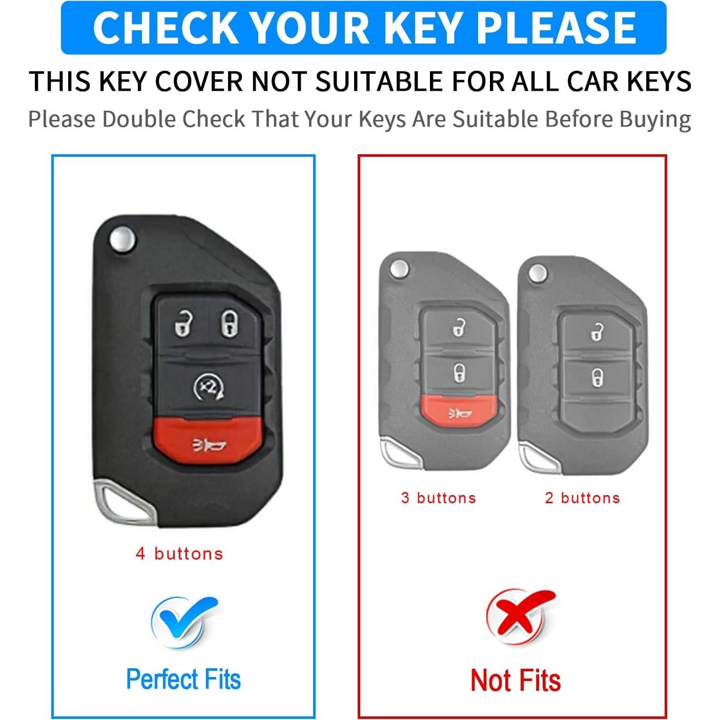 Cubierta de llavero QBUC para Jeep Wrangler y Gladiator - Negro