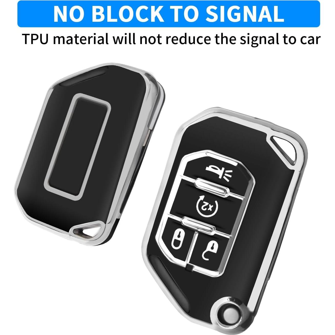 Cubierta de llavero QBUC para Jeep Wrangler y Gladiator - Negro