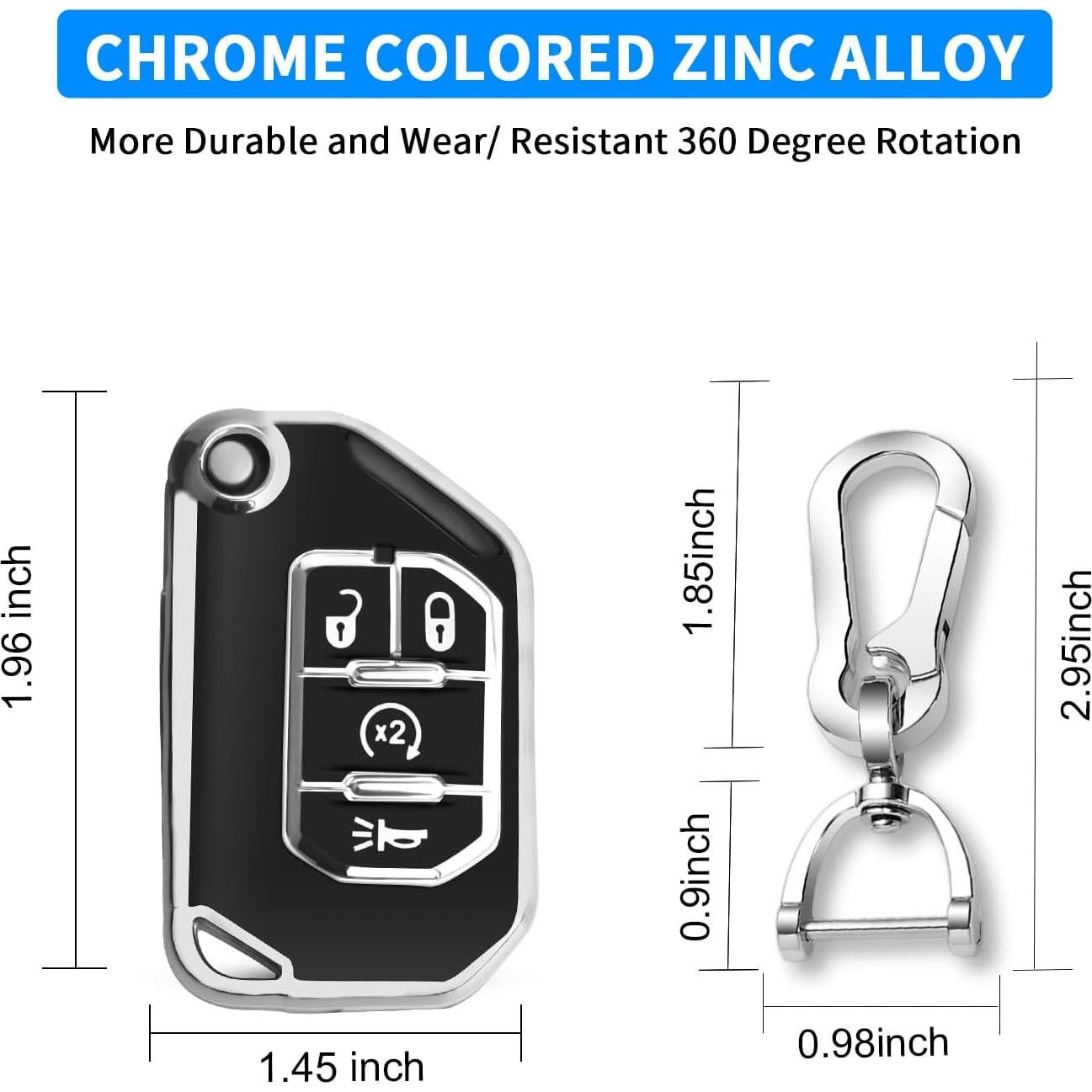 Cubierta de llavero QBUC para Jeep Wrangler y Gladiator - Negro