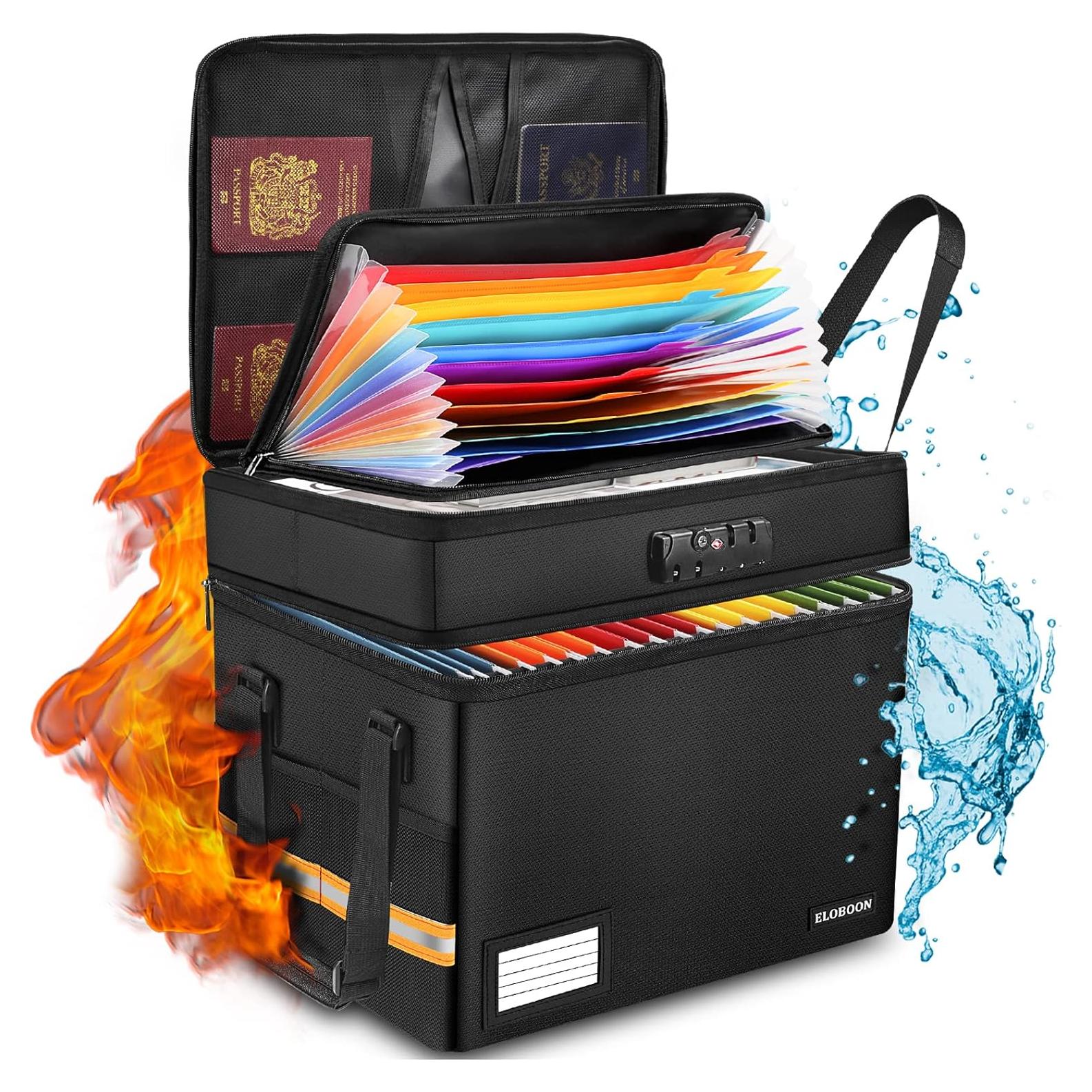 Caja de Documentos a Prueba de Fuego ELOBOON Negra 39.37x30.99x33.02cm
