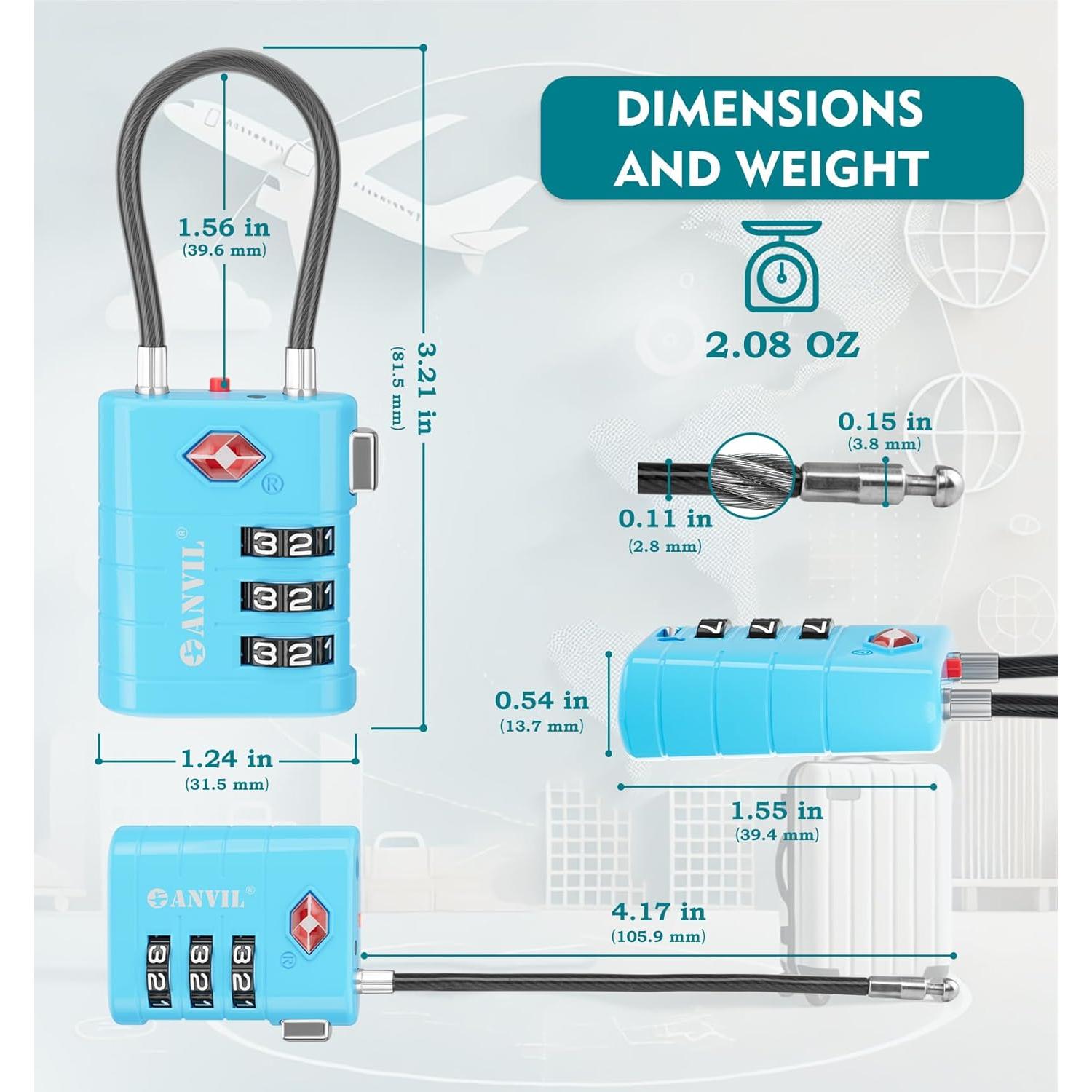 Candado de Combinación TSA ANVIL 23021 - Alta Seguridad para Equipaje