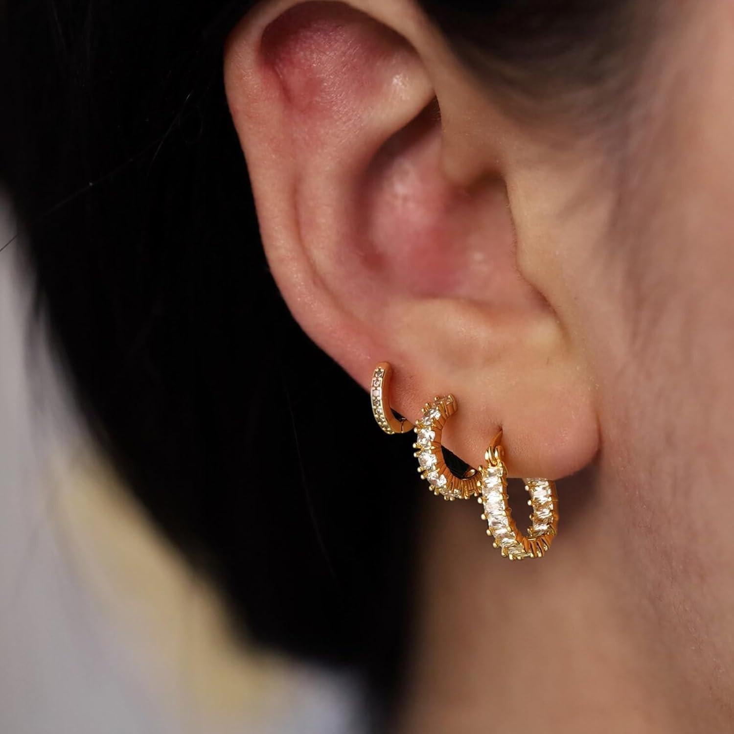 Conjunto de Pendientes de Aro Dorados ASCOMY - 3 Pares CZ