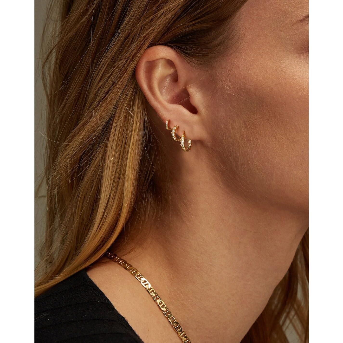 Conjunto de Pendientes de Aro Dorados ASCOMY - 3 Pares CZ