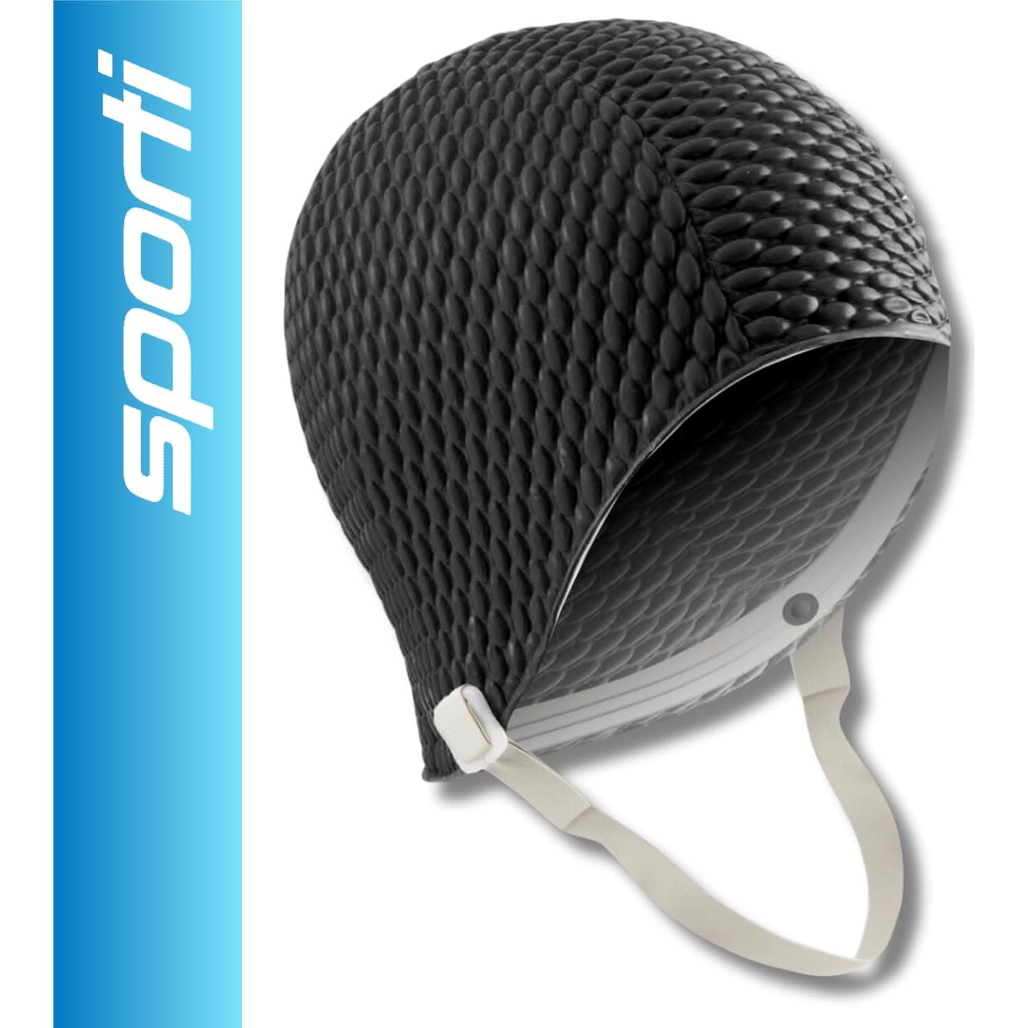 Gorro de Natación Sporti Bubble Negro, Láttex Antideslizante