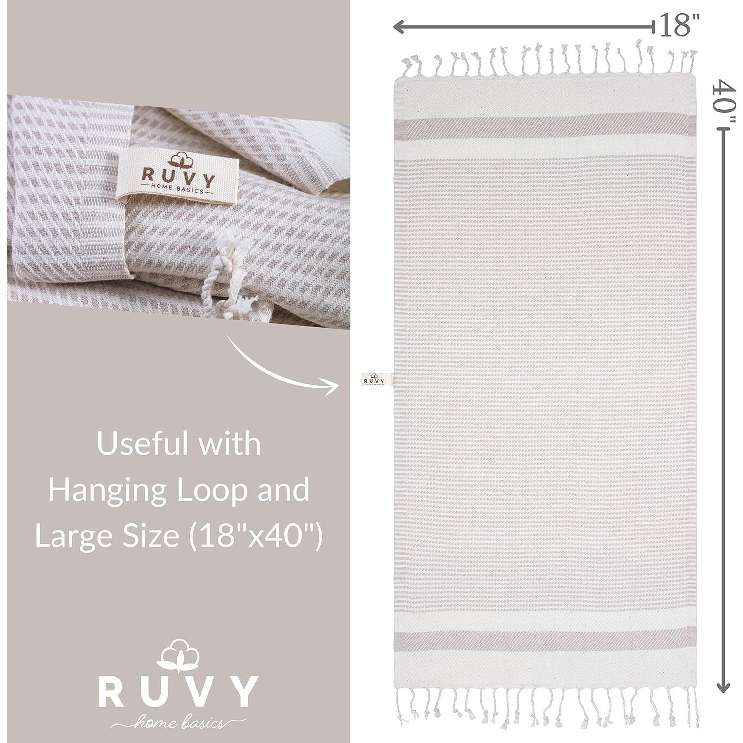 Juego de 2 Toallas de Mano Turcas Ruvy - Algodón Beige 40.64x101.6cm