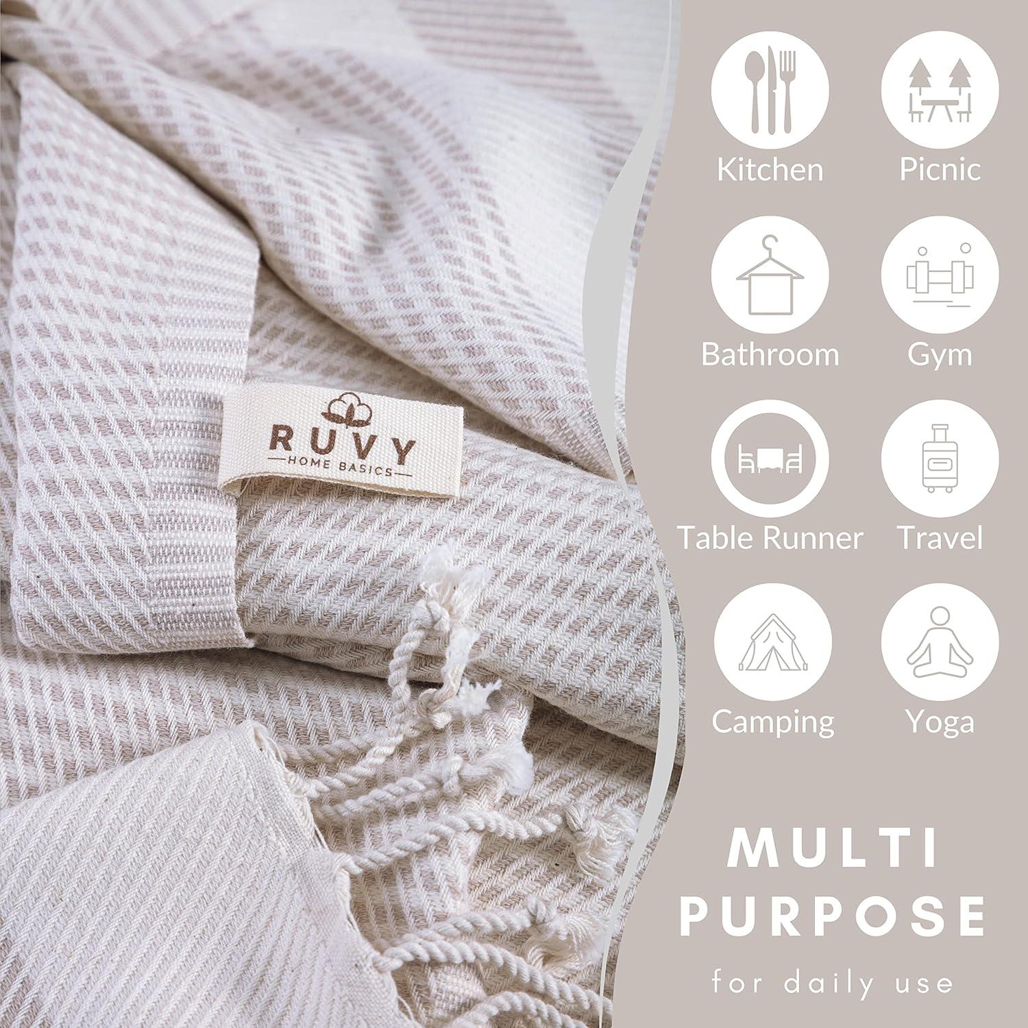 Juego de 2 Toallas de Mano Turcas Ruvy - Algodón Beige 40.64x101.6cm