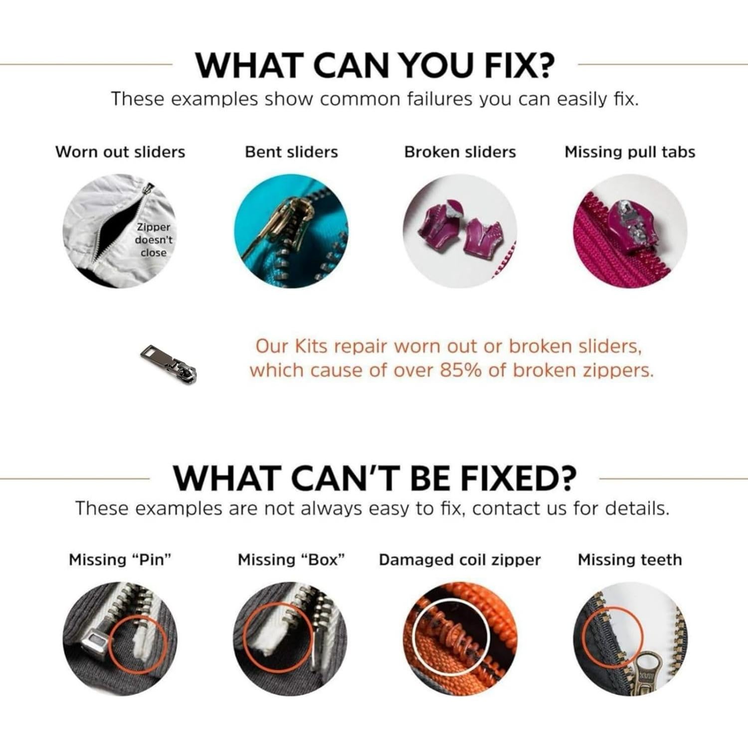 Kit de Reparación Cremallera Metal Inoxidable AKTIOIN #5 Negro