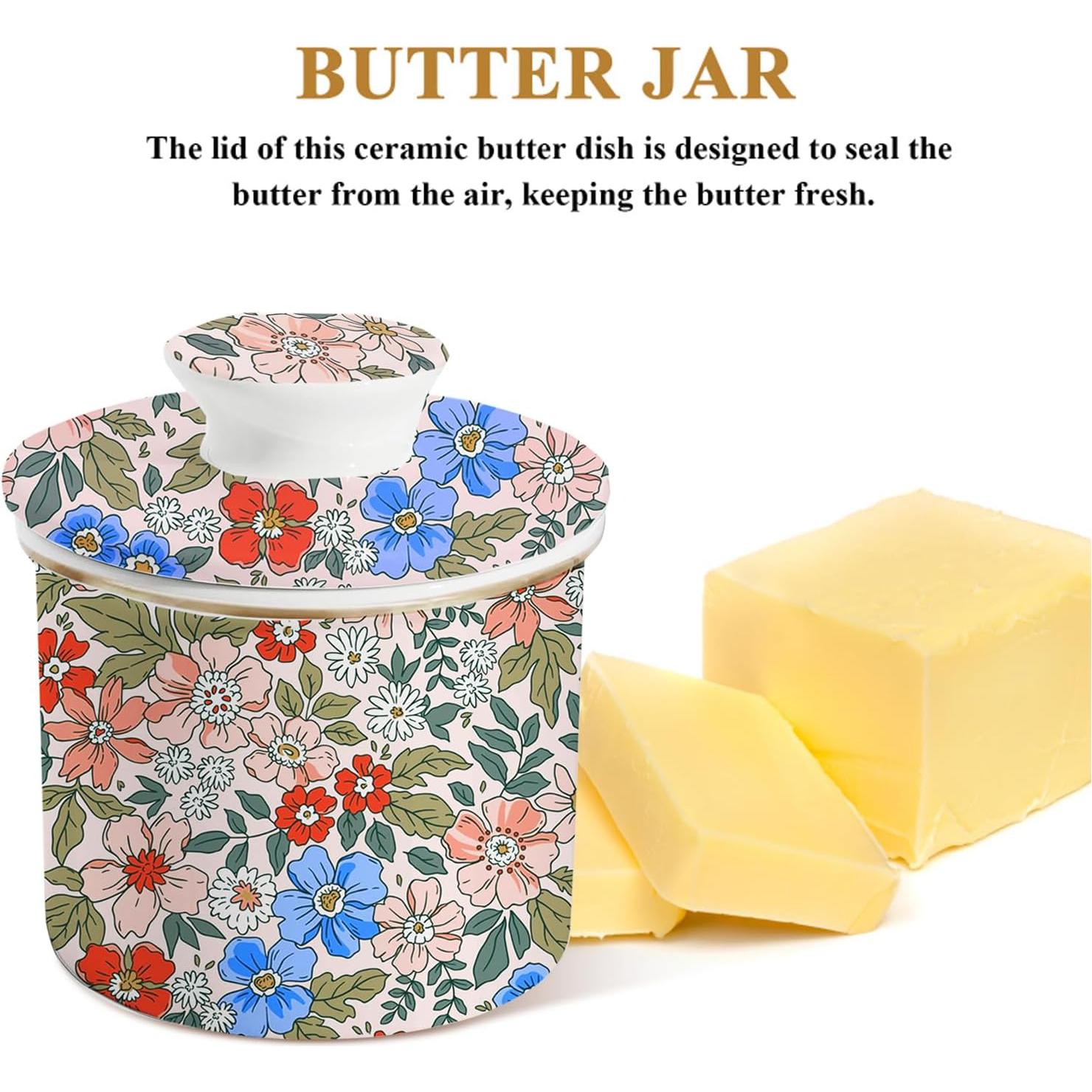 Plato de Mantequilla Cerámica LEAZUL Floral 10.8 cm con Tapa